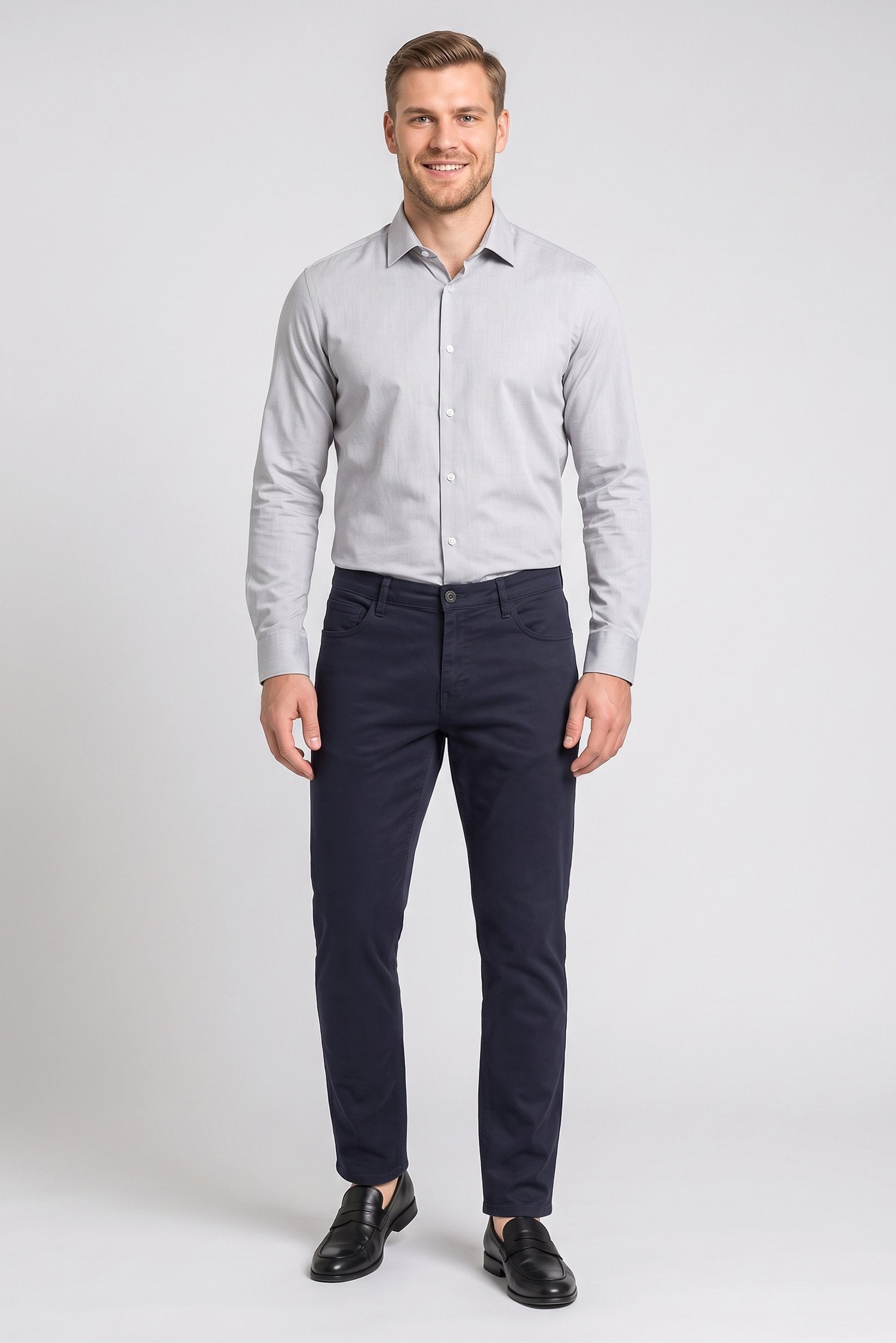 Men Regular Fit Solid Chino Pants, Dark Navy