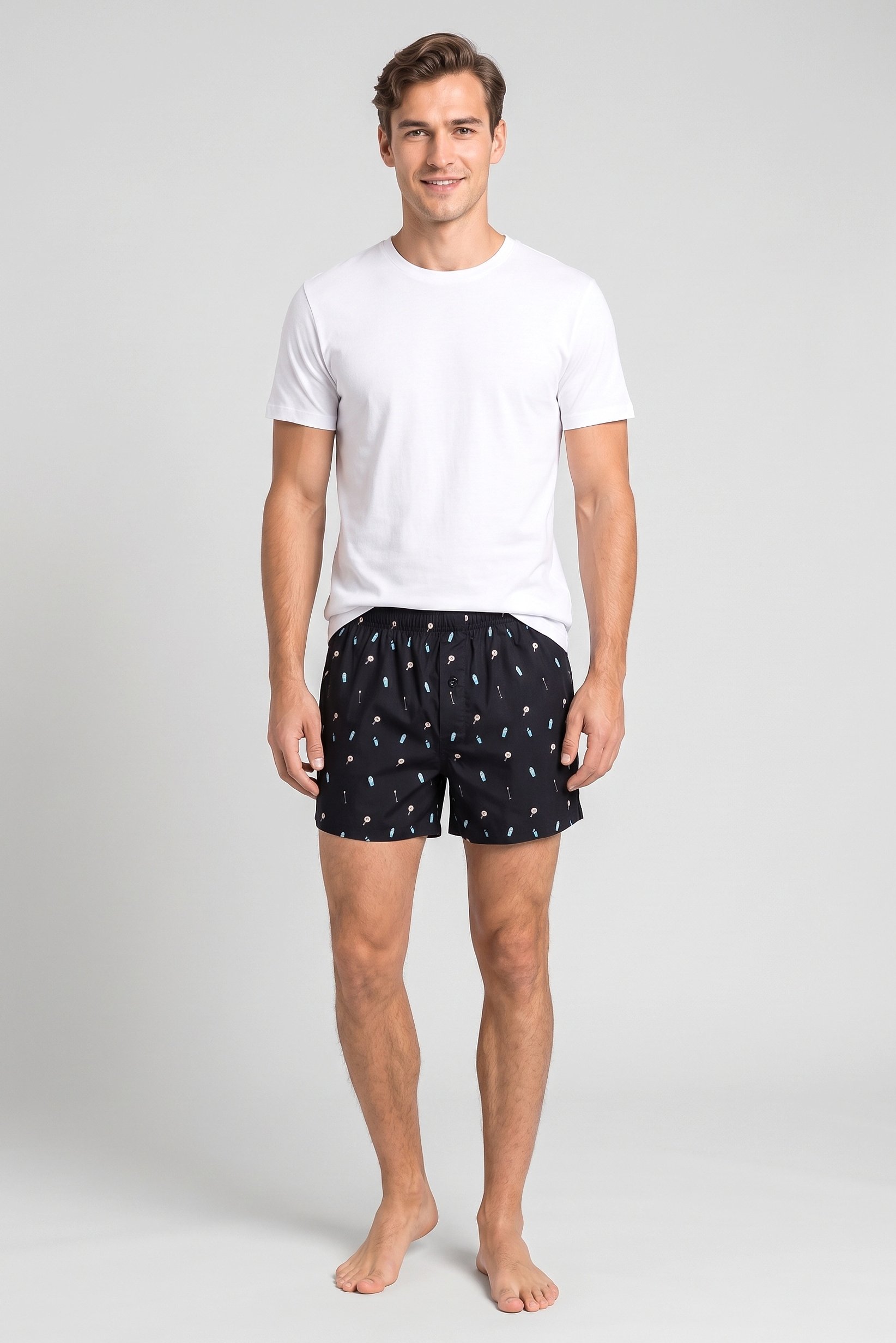 Men Allover Print Boxer Shorts, Black