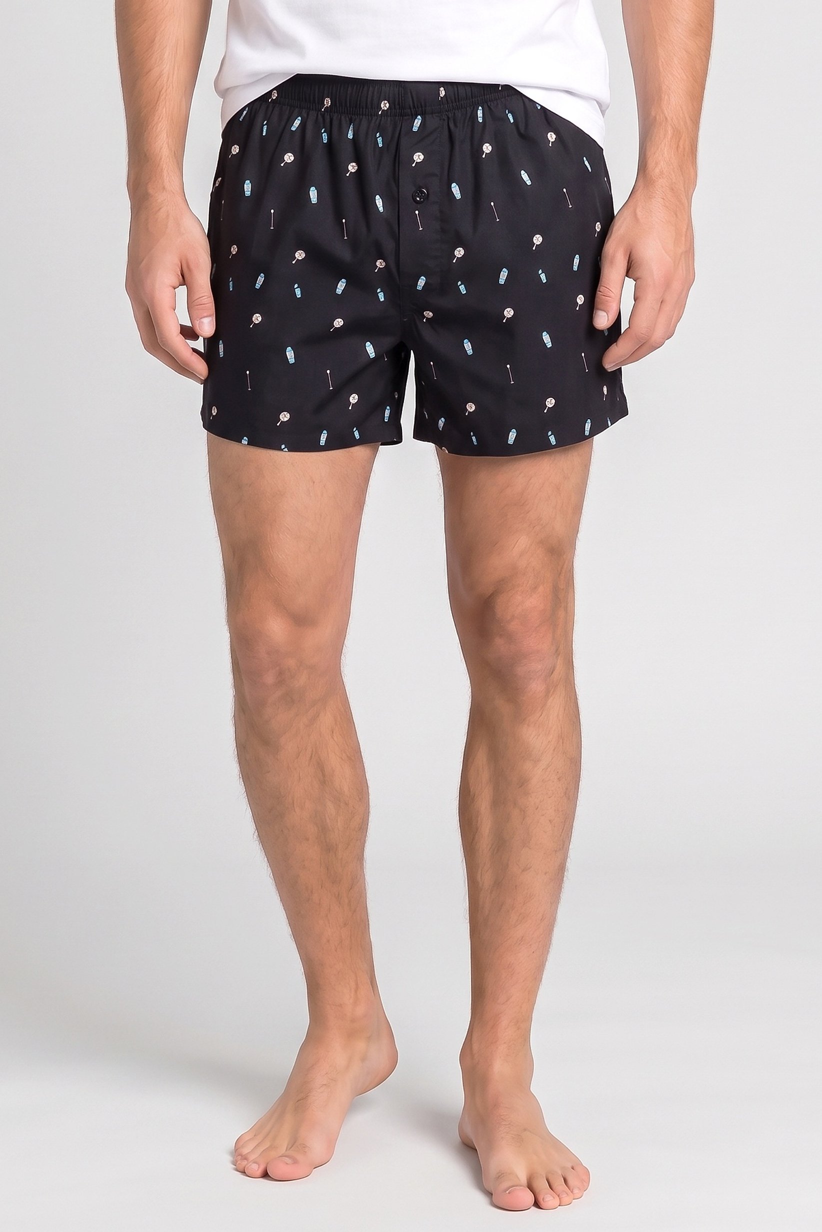Men Allover Print Boxer Shorts, Black