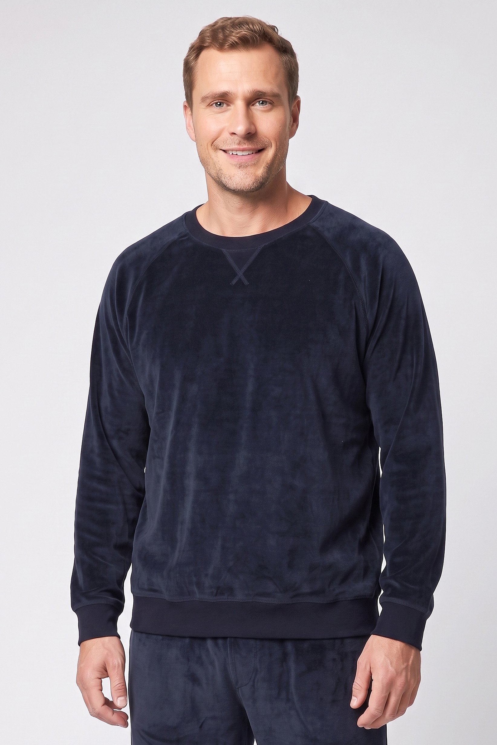 Men 2 Pcs Long Sleeve Sweatshirt And Pyjama Pants, Navy