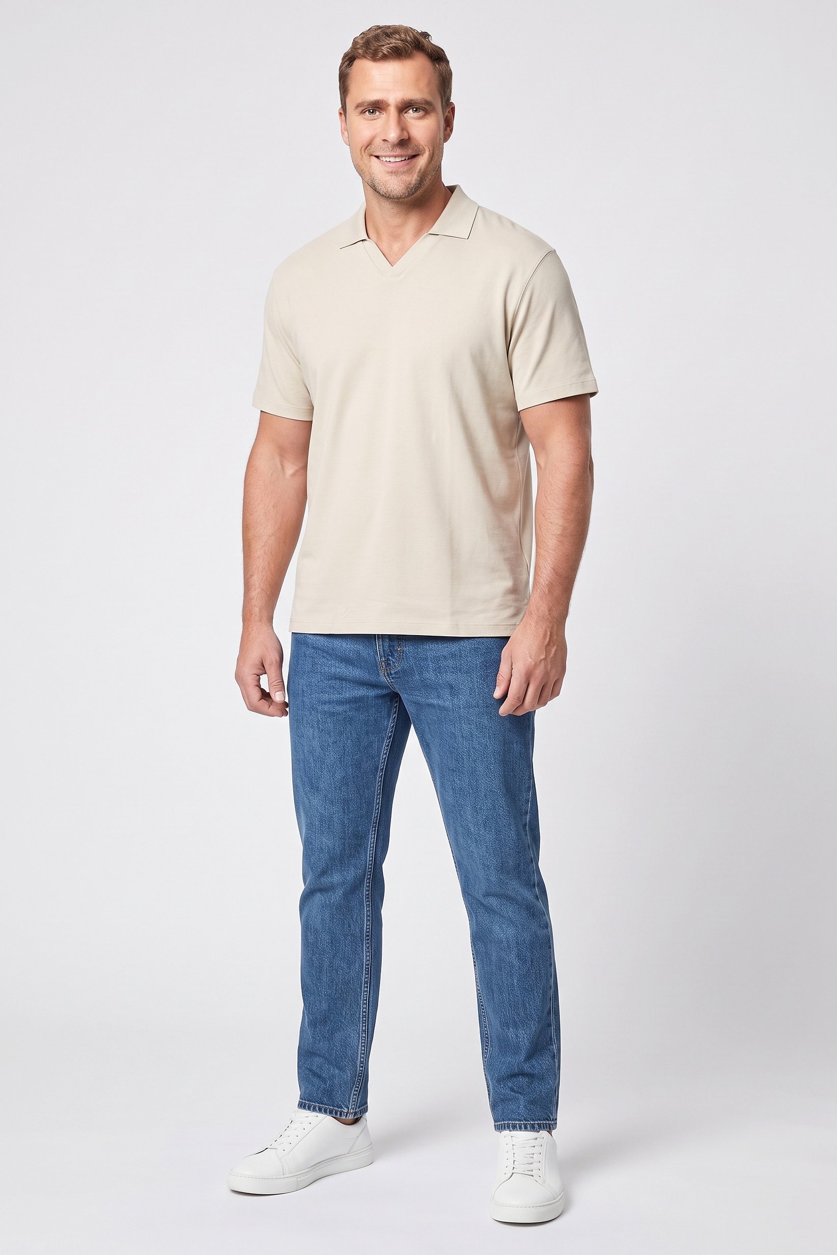 Men Regular Fit Solid Short Sleeve Polo Shirt, Beige
