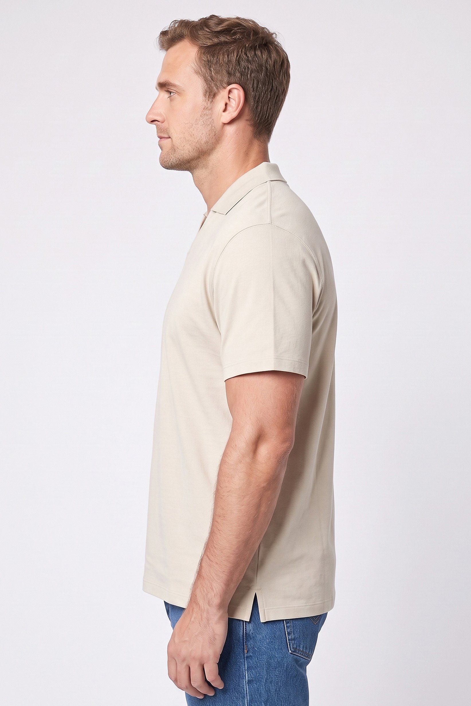 Men Regular Fit Solid Short Sleeve Polo Shirt, Beige