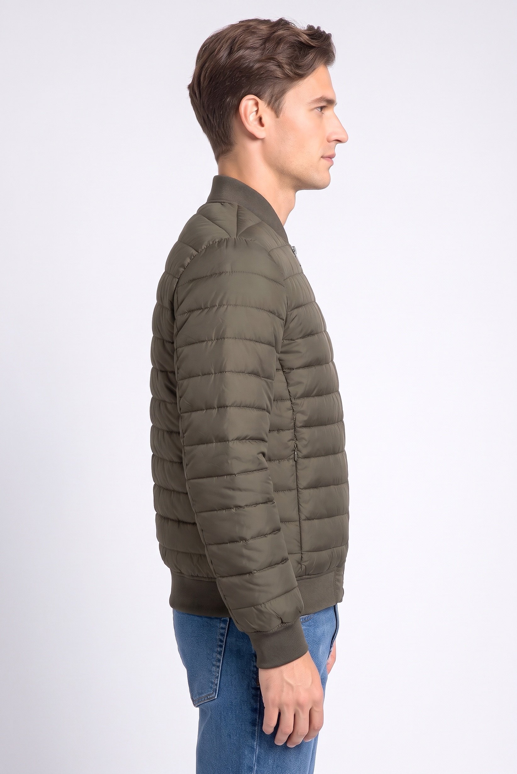 Men Quilted Puffer Jacket, Dark Olive