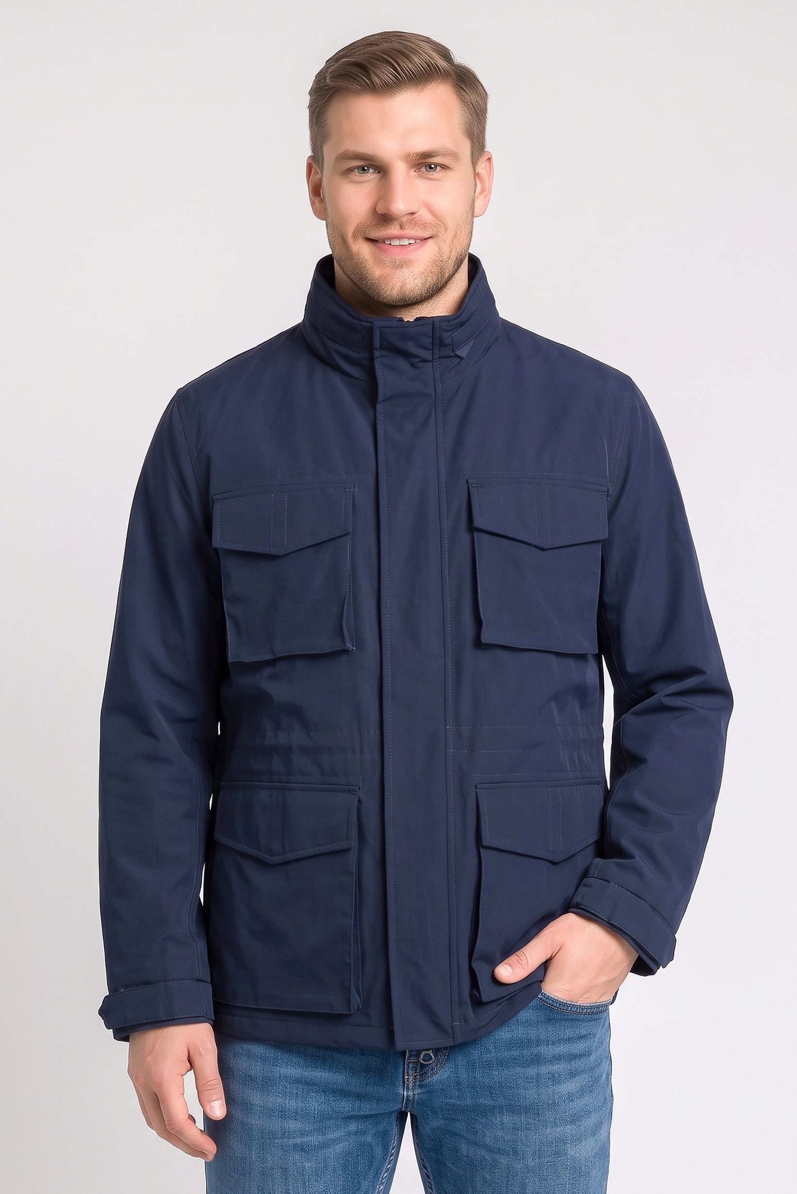 Men Solid Jacket Shirt, Navy