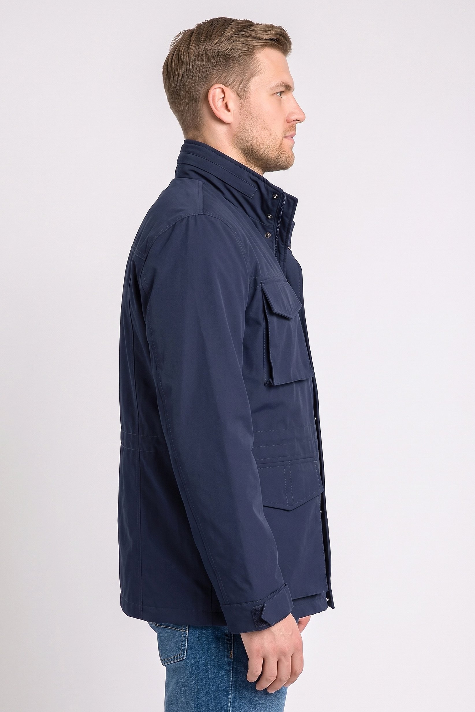 Men Solid Jacket Shirt, Navy