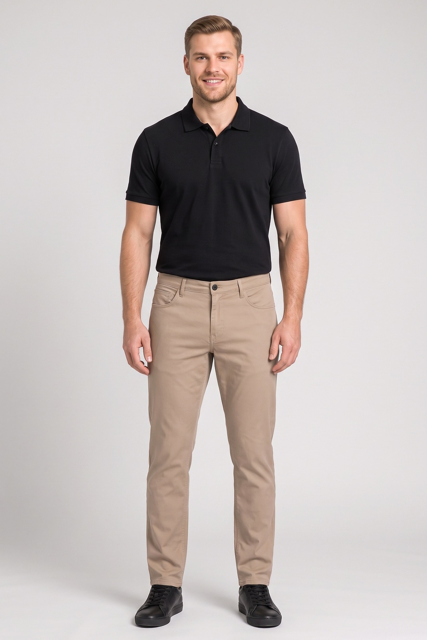 Men Regular Fit Plain Chino Pants, Beige