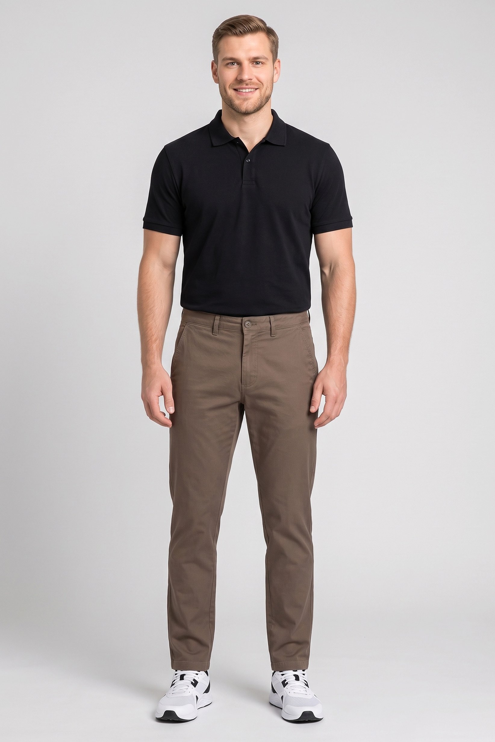 Men Slim Fit Solid Chino Pants, Dark Taupe