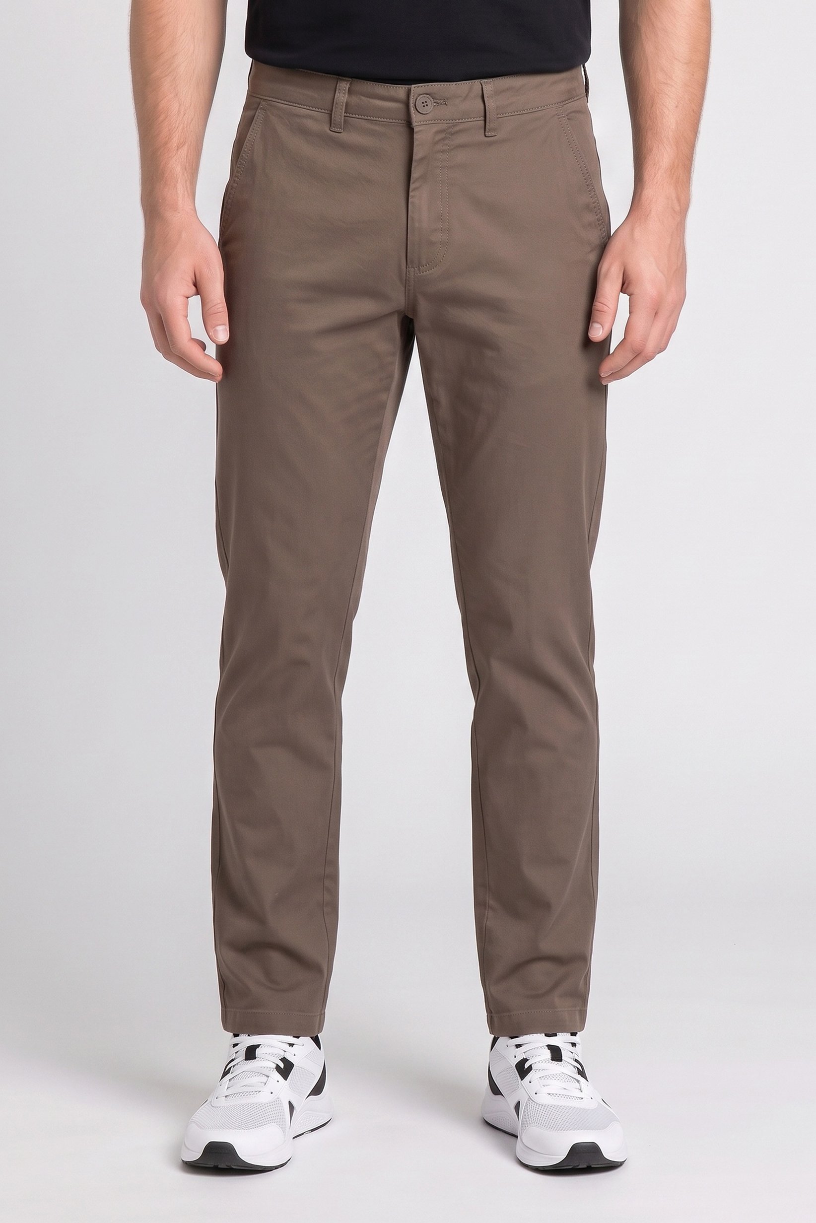 Men Slim Fit Solid Chino Pants, Dark Taupe