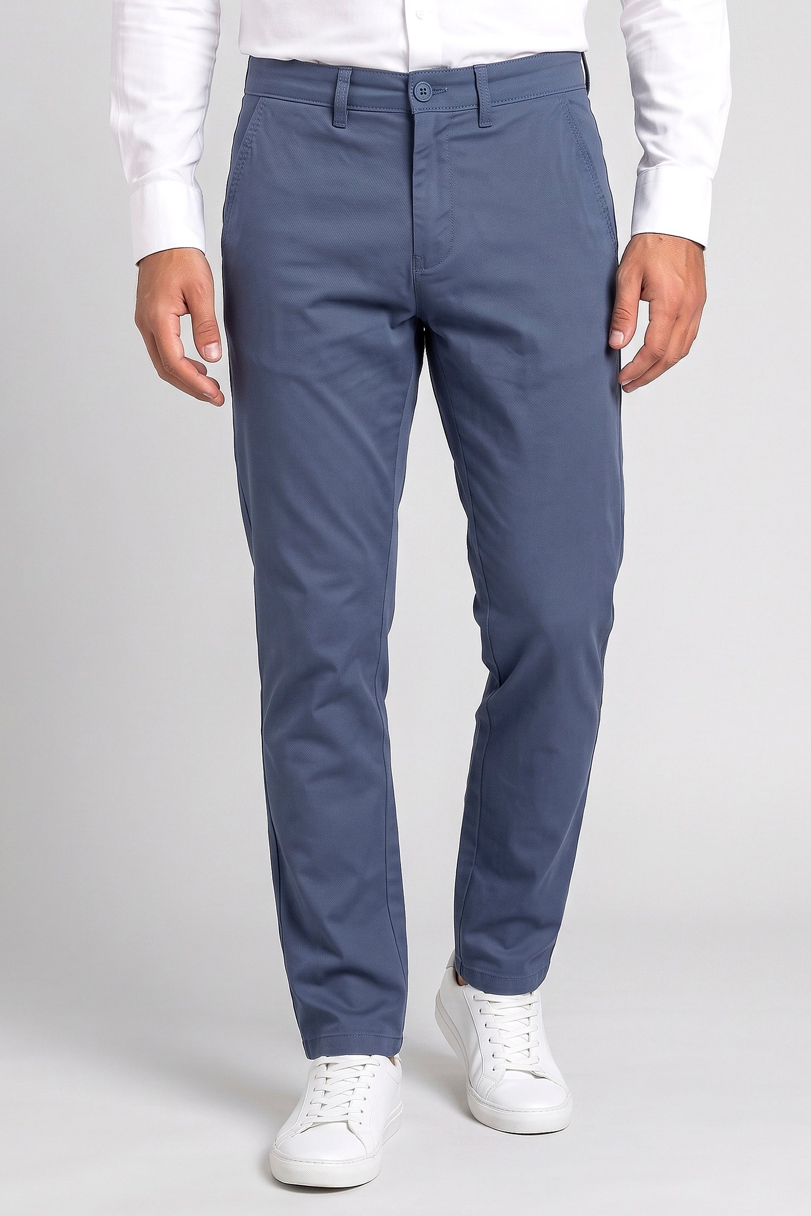 Men Slim Fit Solid Chino Pants, Dusty Blue
