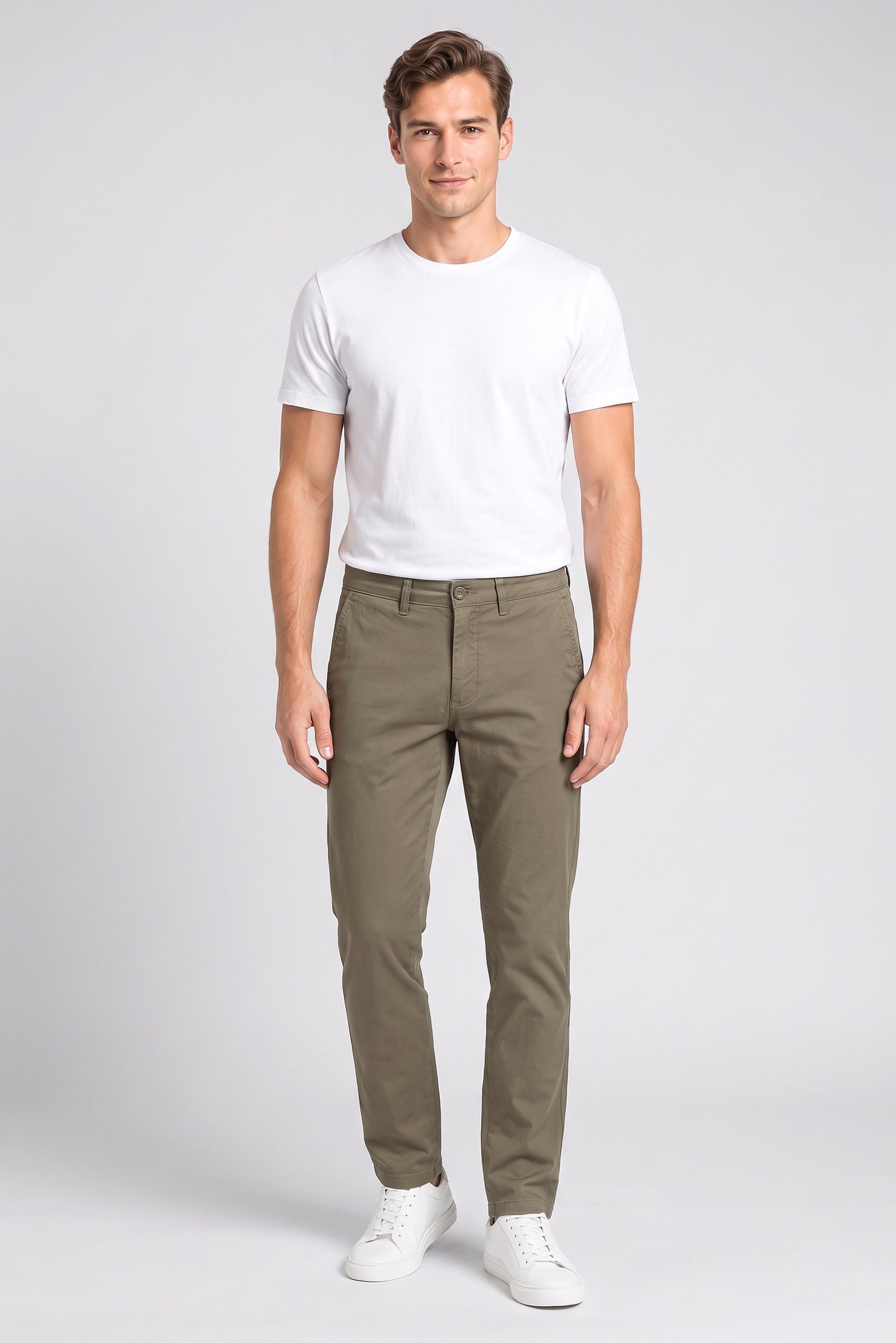 Men Straight Fit Solid Chino Pants, Olive