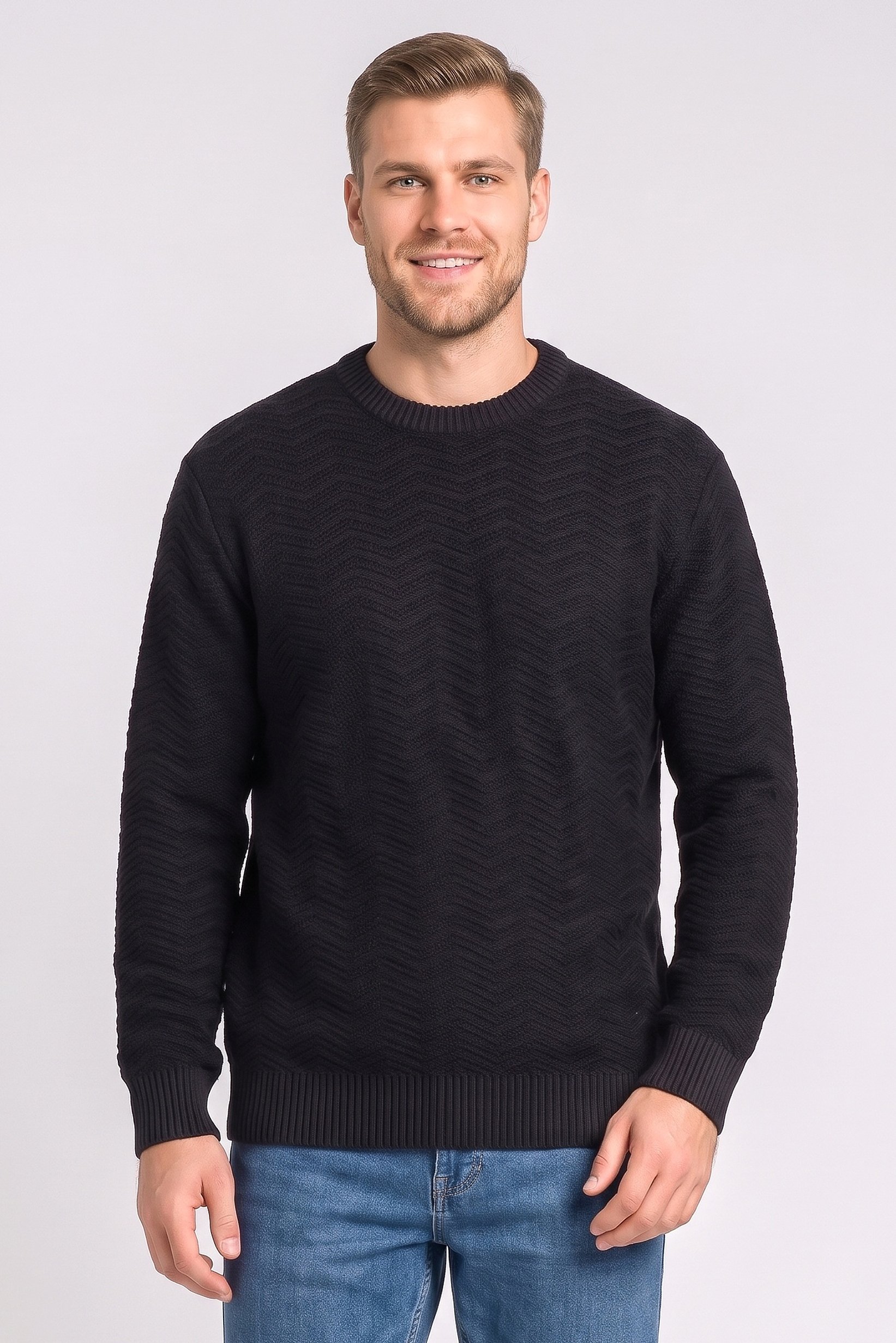 Men Crew Neck Long Sleeve Knitted Sweater, Black