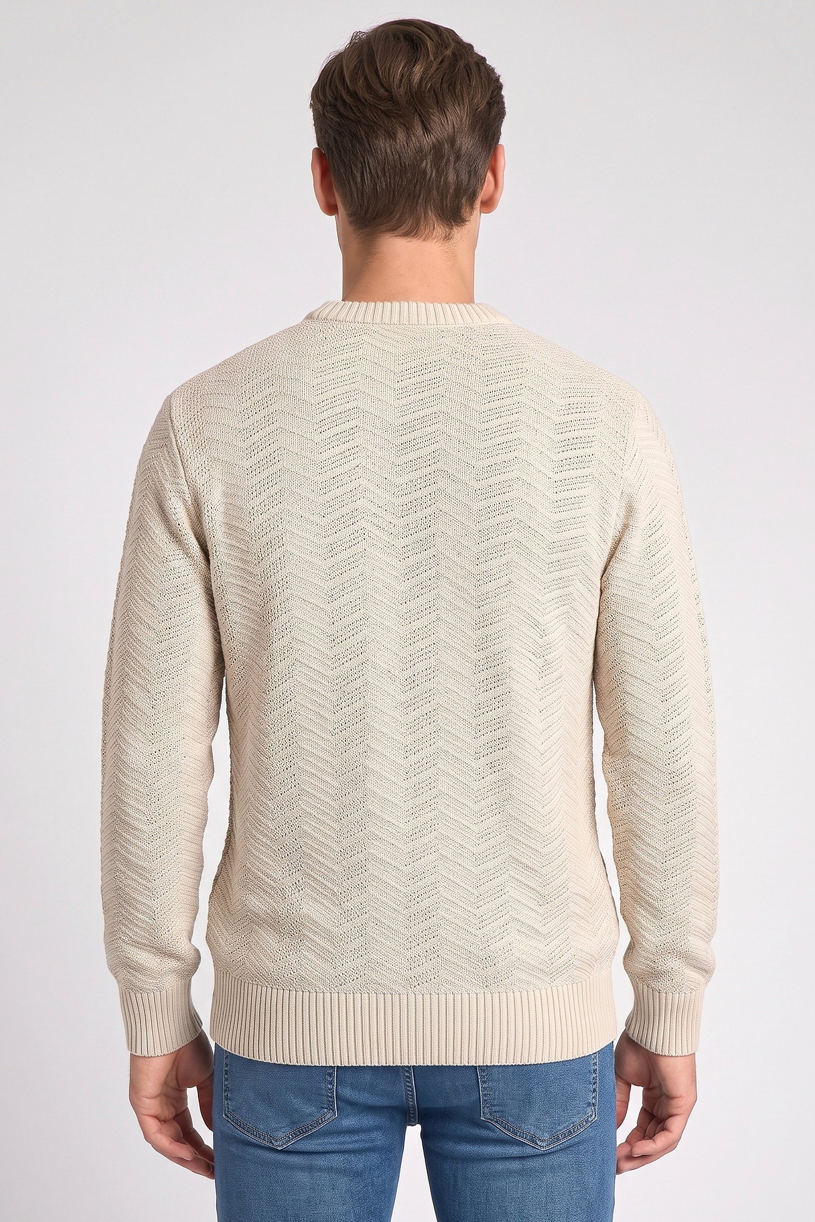 Men Crew Neck Knitted Sweater, Beige