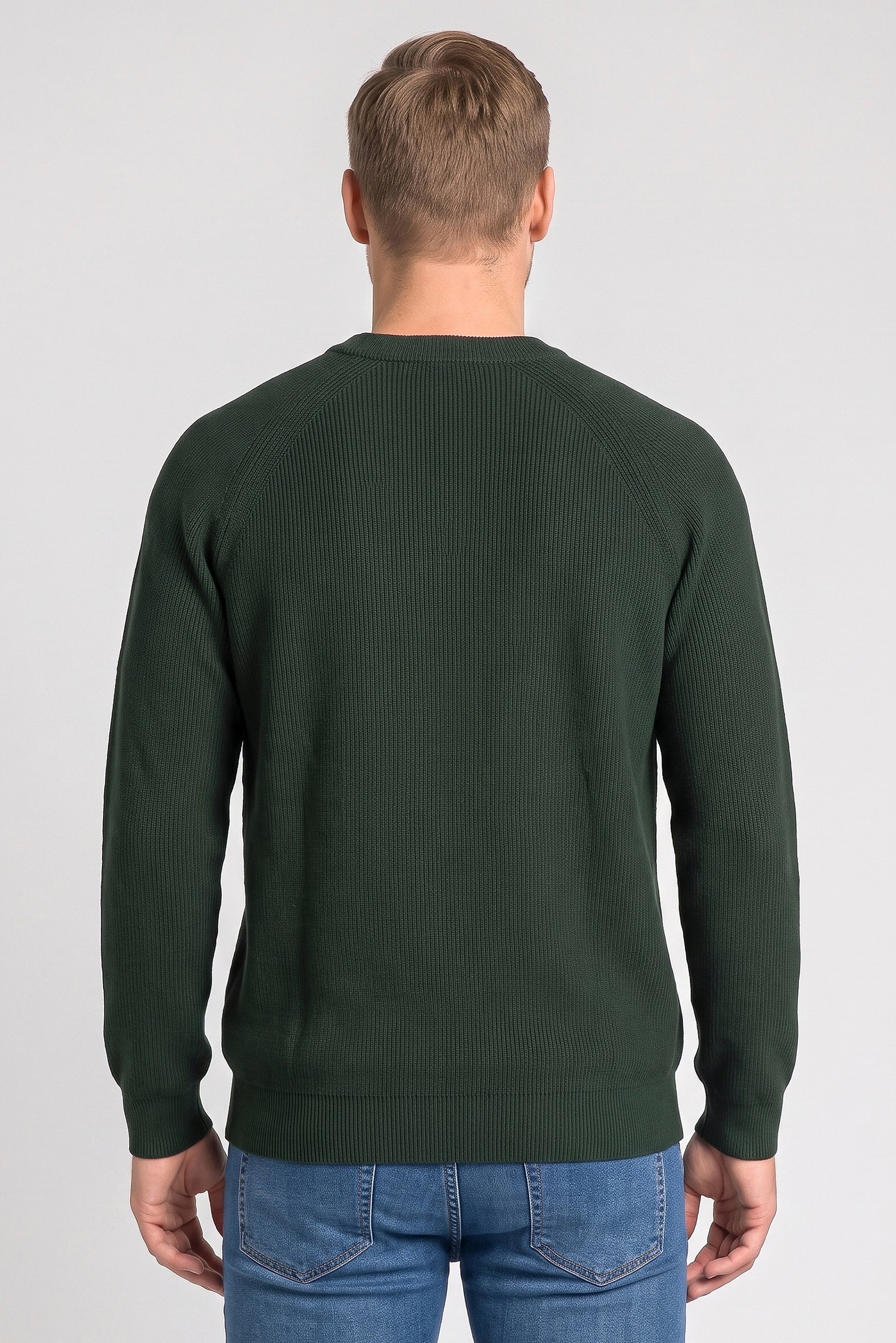 Men Crew Neck Knitted Sweater, Dark Green