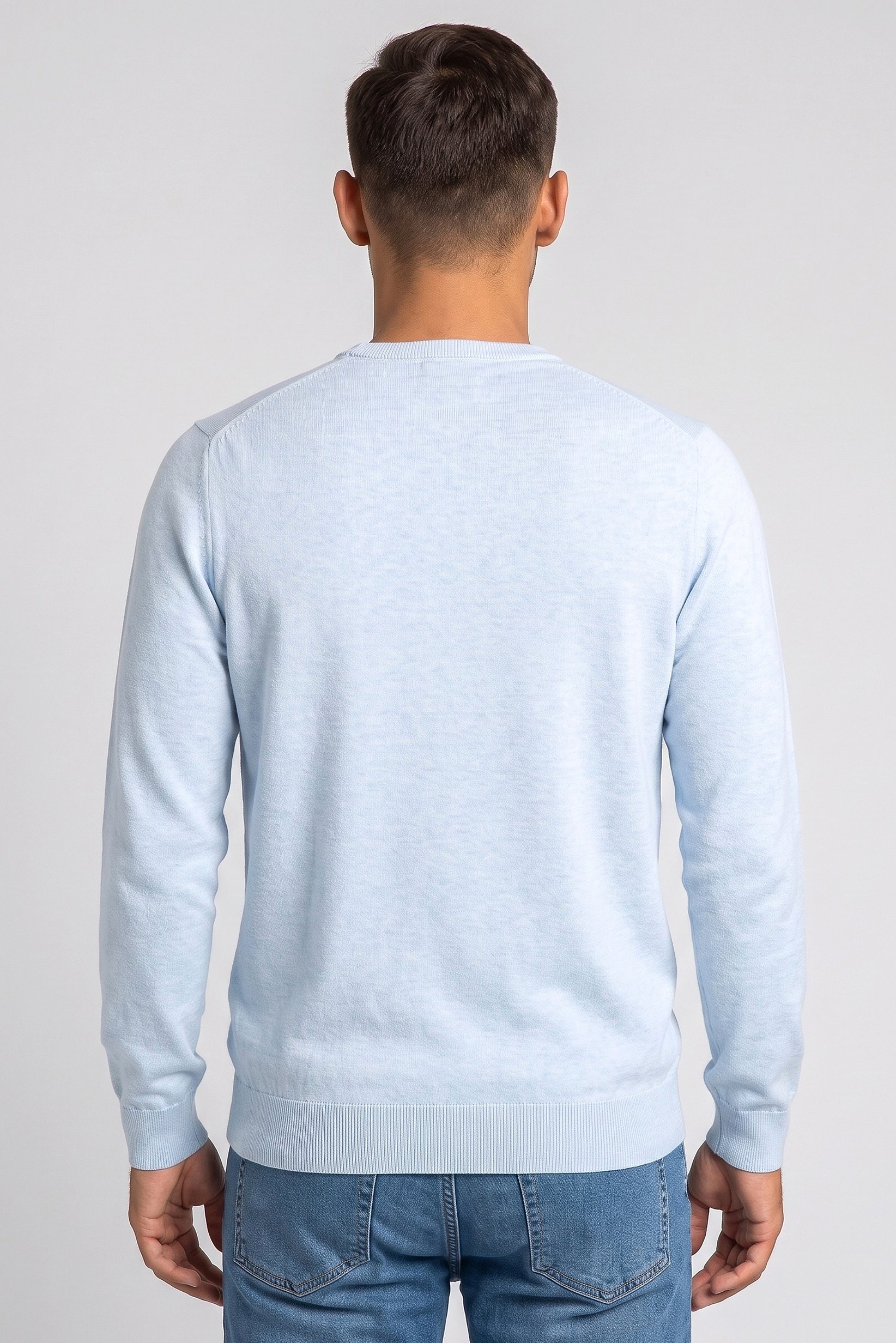 Men Crew Neck Textured Sweater, Sky Blue