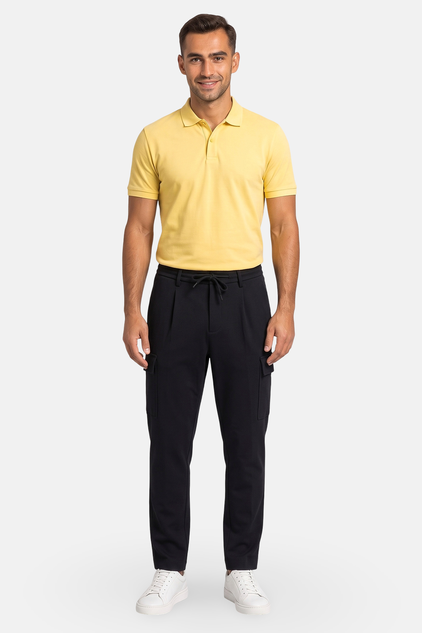 Men Regular Fit Solid Cargo Pants, Navy Blue