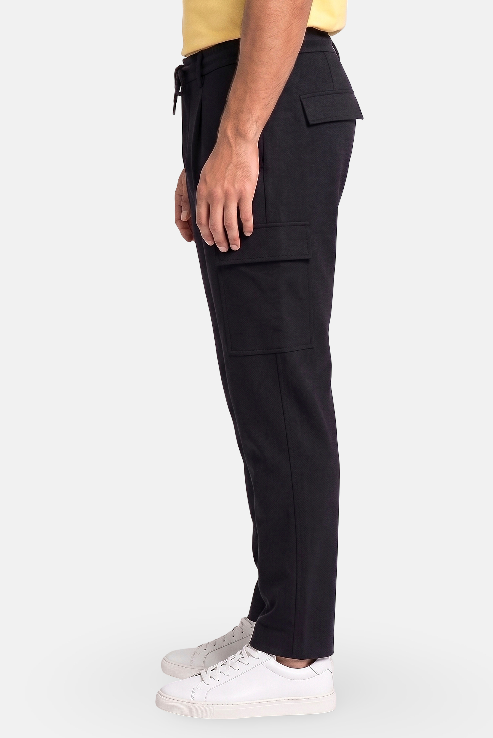 Men Regular Fit Solid Cargo Pants, Navy Blue