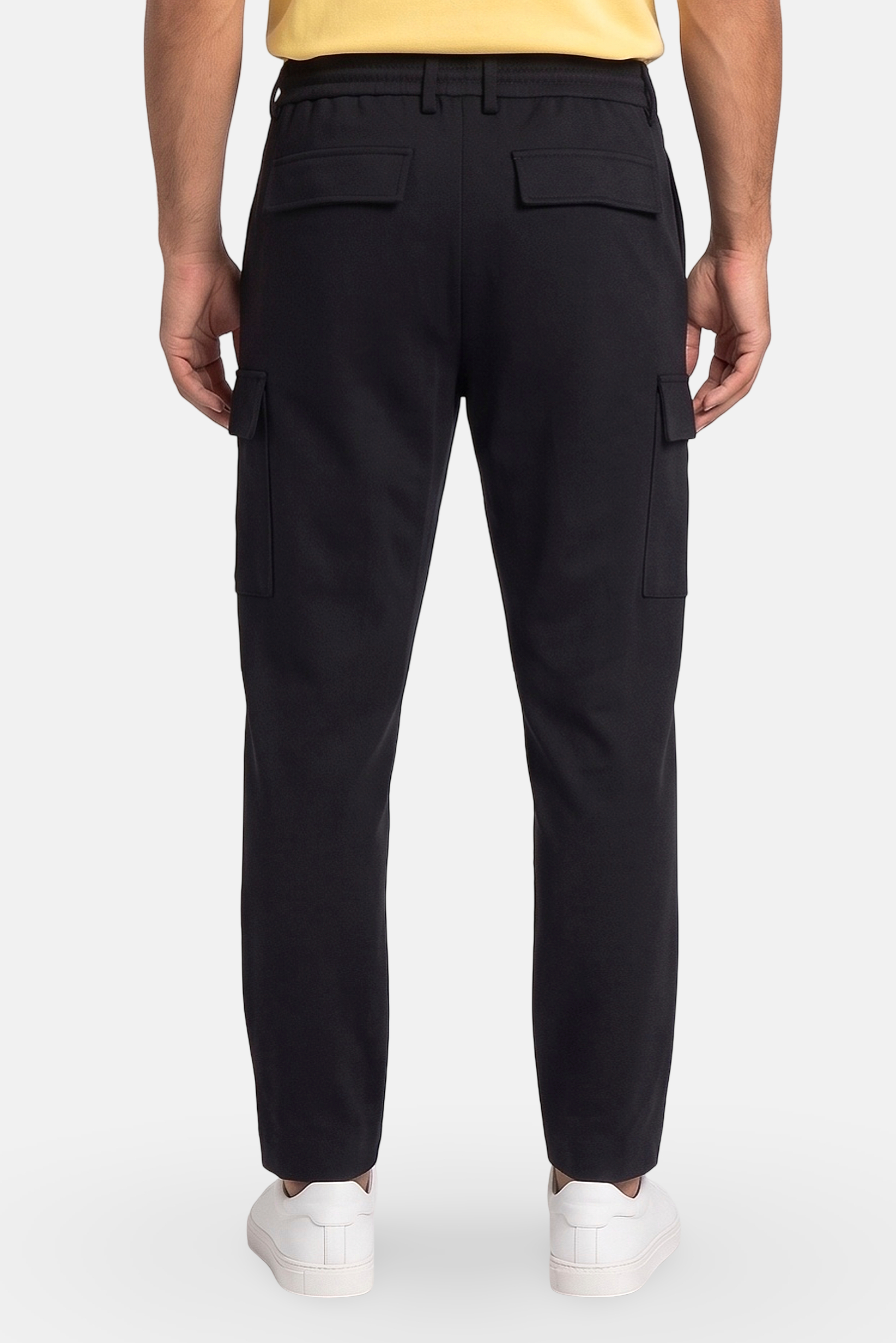 Men Regular Fit Solid Cargo Pants, Navy Blue