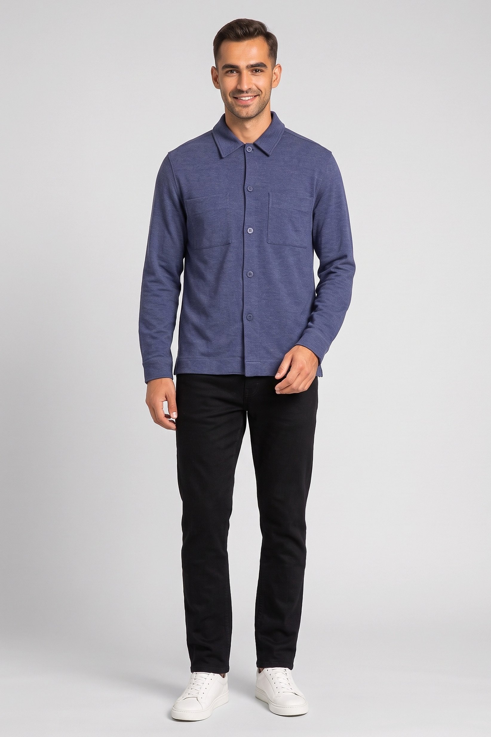 Men Regular Fit Solid Long Sleeve Casual Shirt, Navy