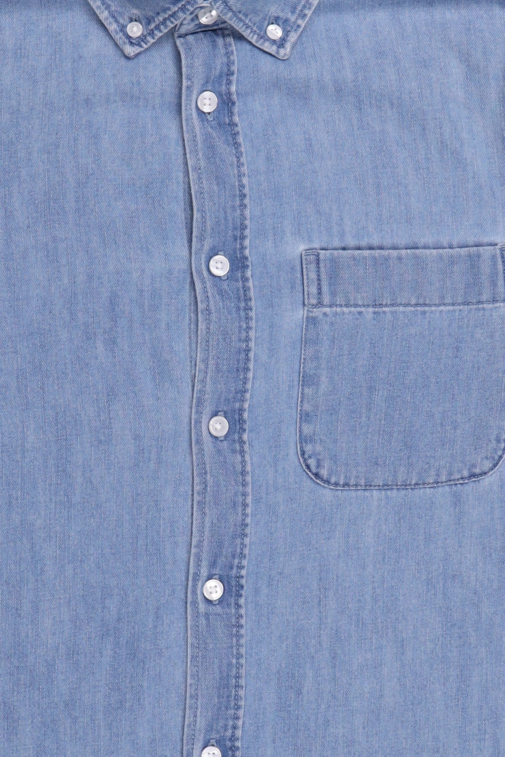 Men Regular Fit Washed Long Sleeve Denim Shirt, Blue