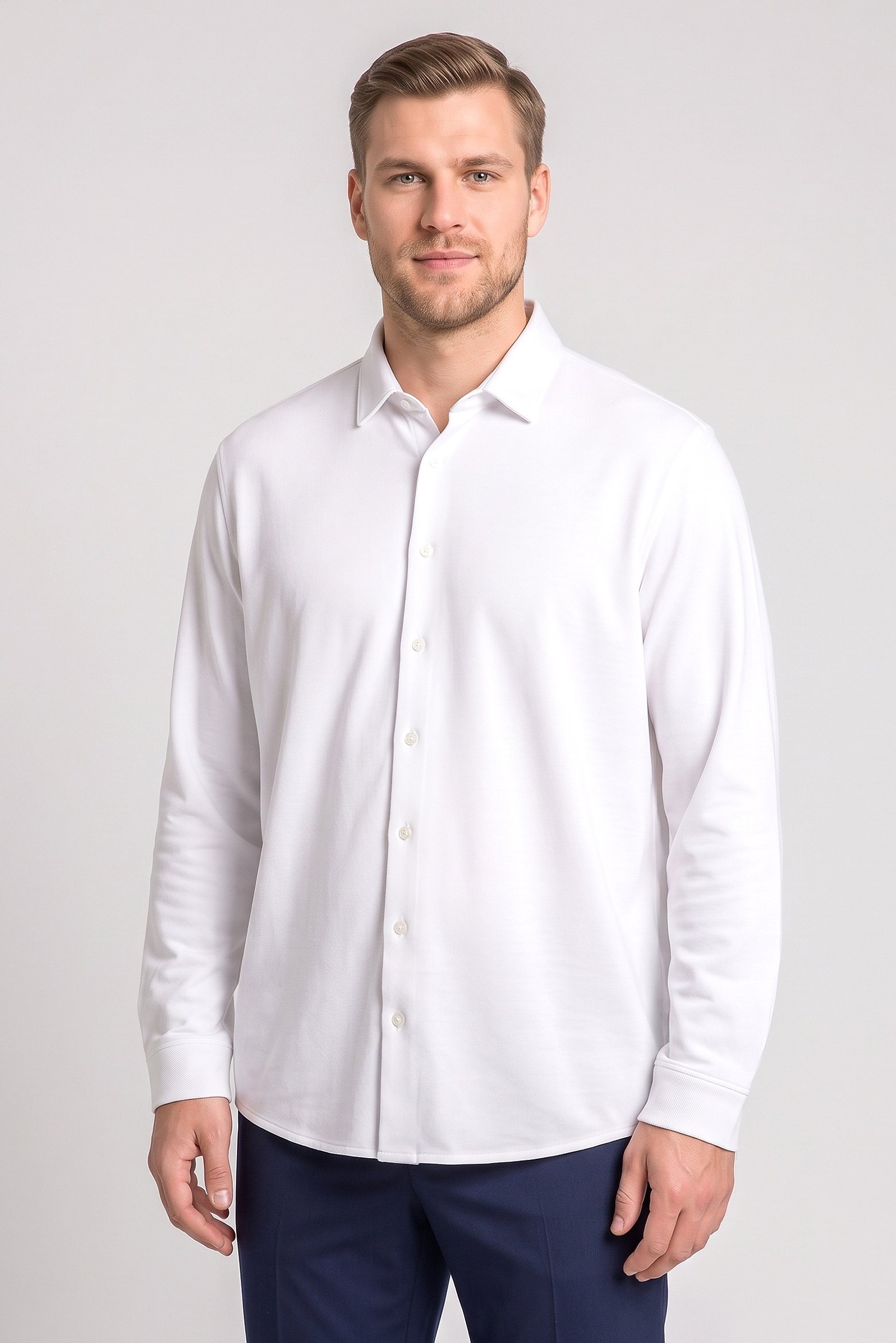 Men Regular Fit Textured Long Sleeve Casual Shirt, White