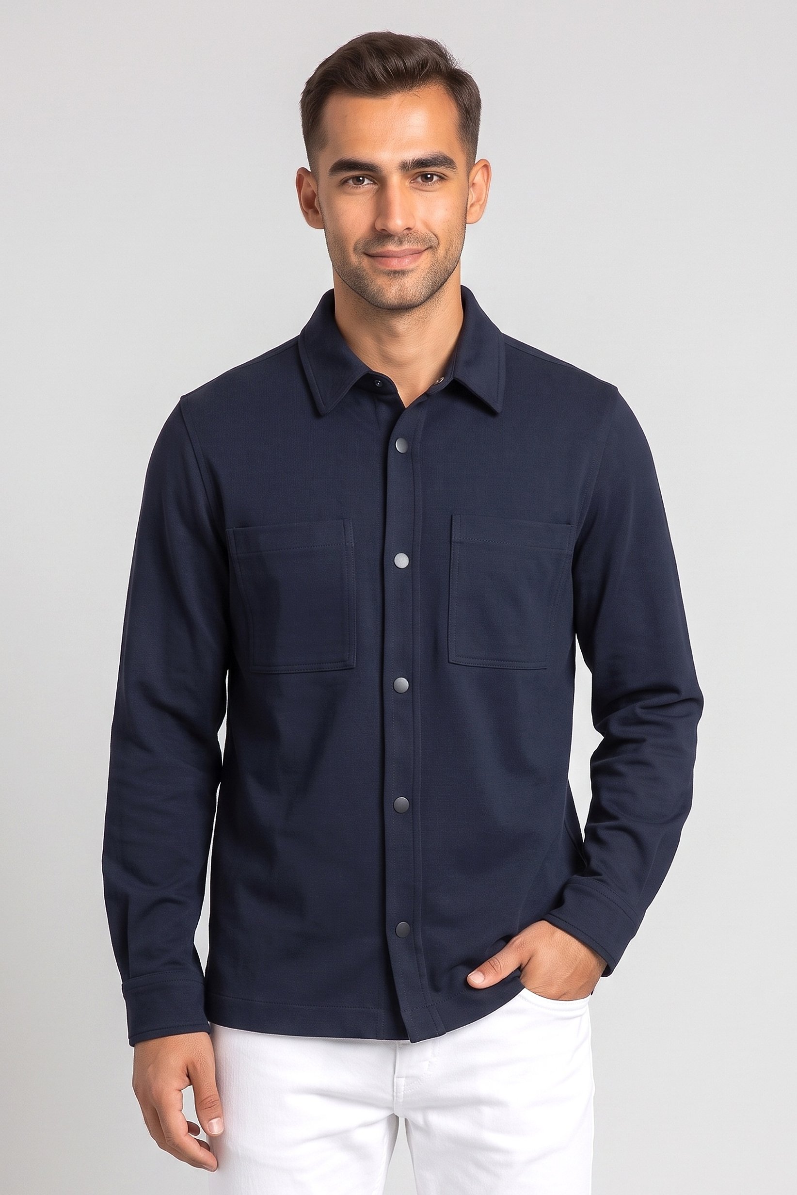 Men Regular Fit Long Sleeve Textured Casual Shirt, Navy