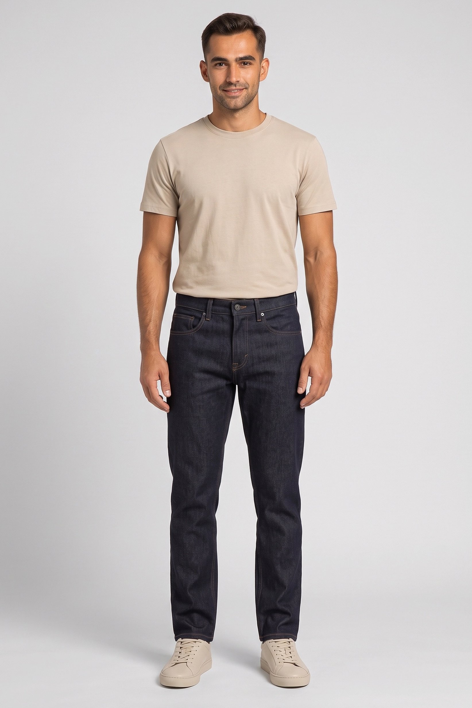 Men Straight Fit Solid Stretchable Jeans, Navy