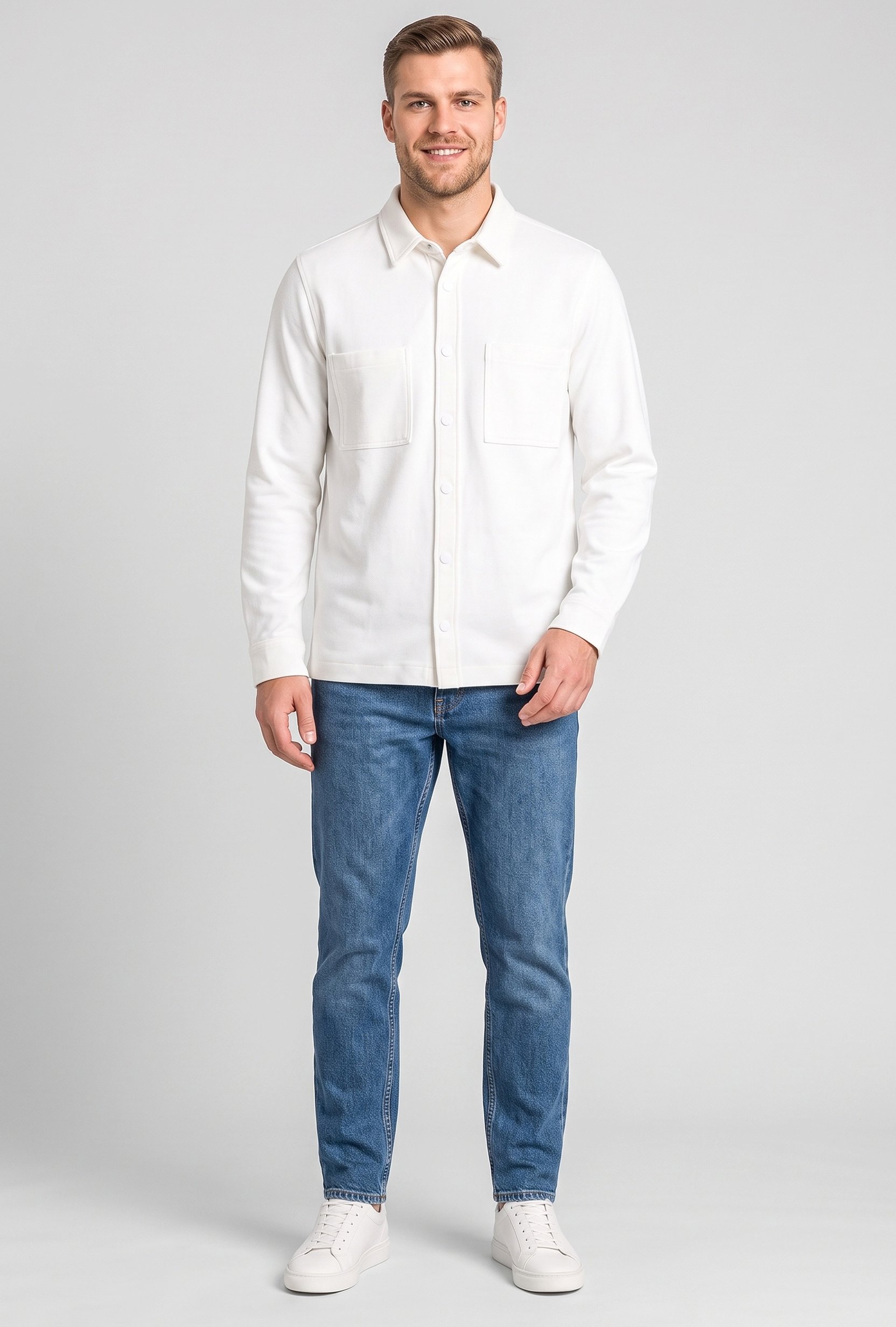 Men Regular Fit Long Sleeve Textured Casual Shirt, Off White