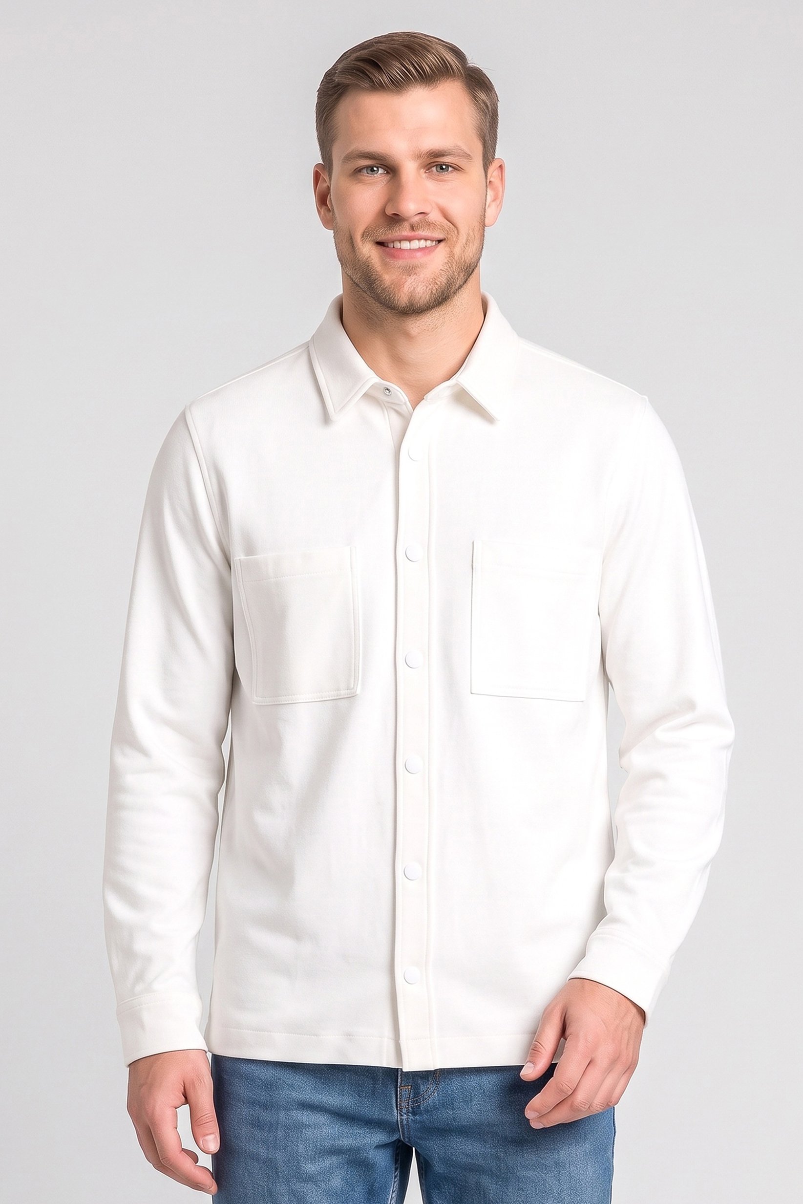 Men Regular Fit Long Sleeve Textured Casual Shirt, Off White