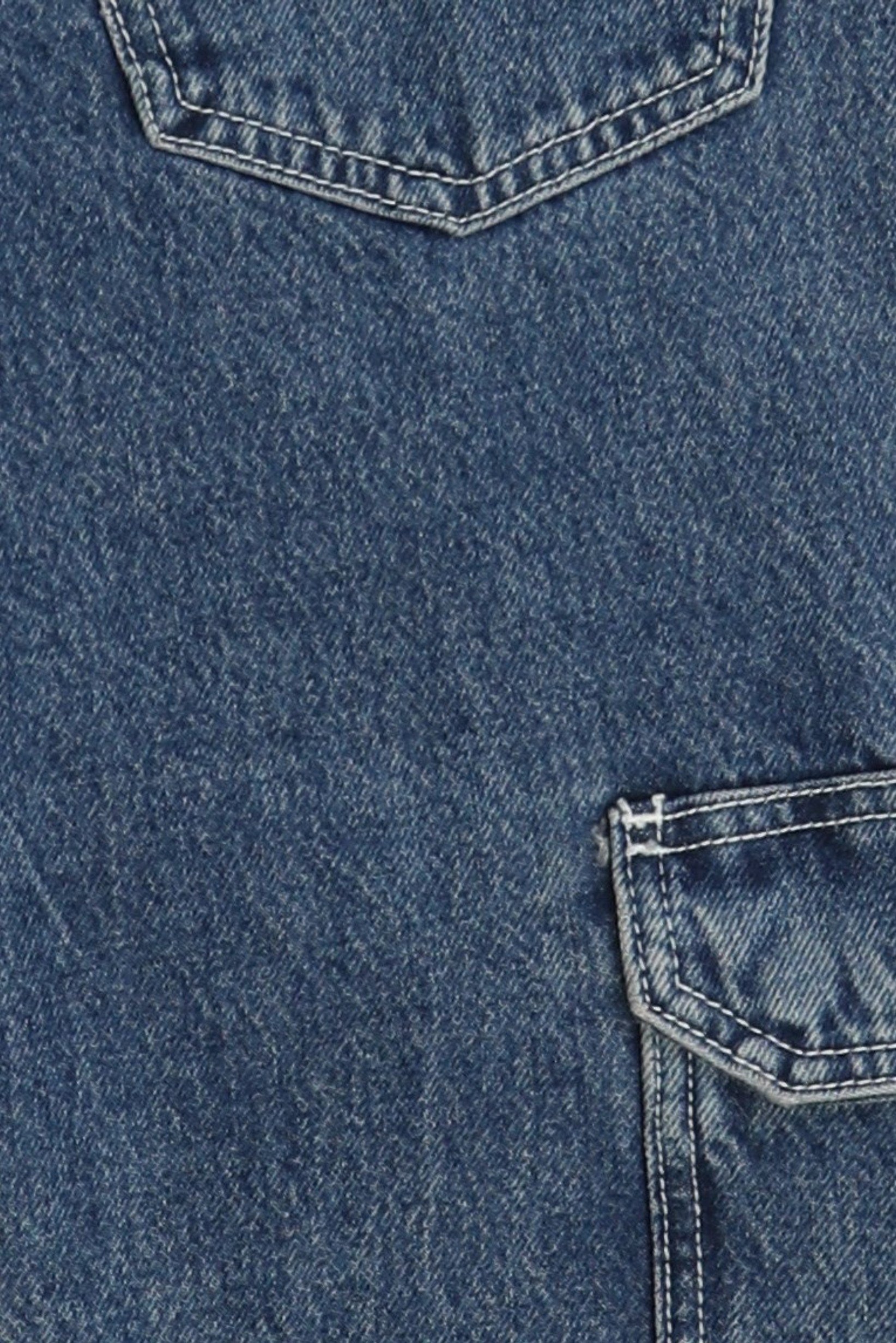 Men Loose Fit Non Stretchable Cargo Jeans, Washed Blue