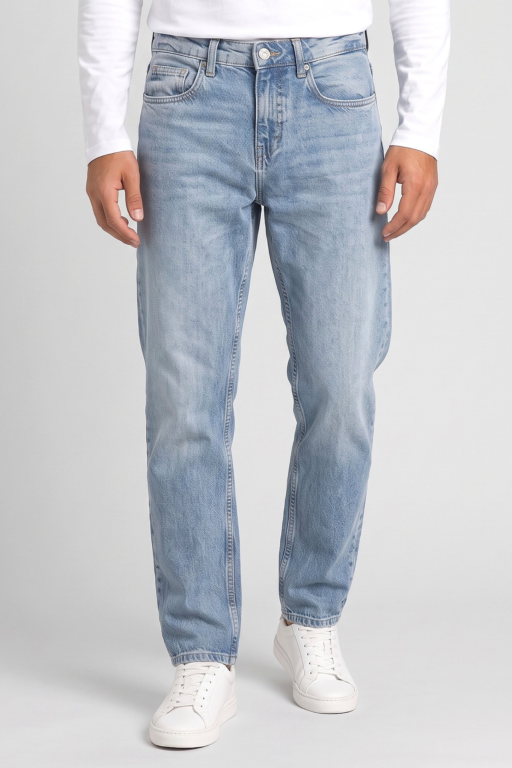 Men Loose Fit Washed Non-Stretchable Jeans, Light Blue