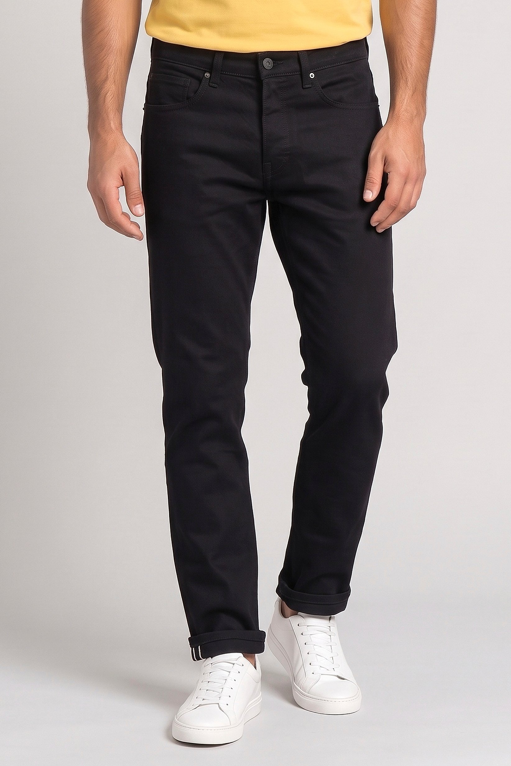Men Straight Fit Solid Stretchable Jeans, Black
