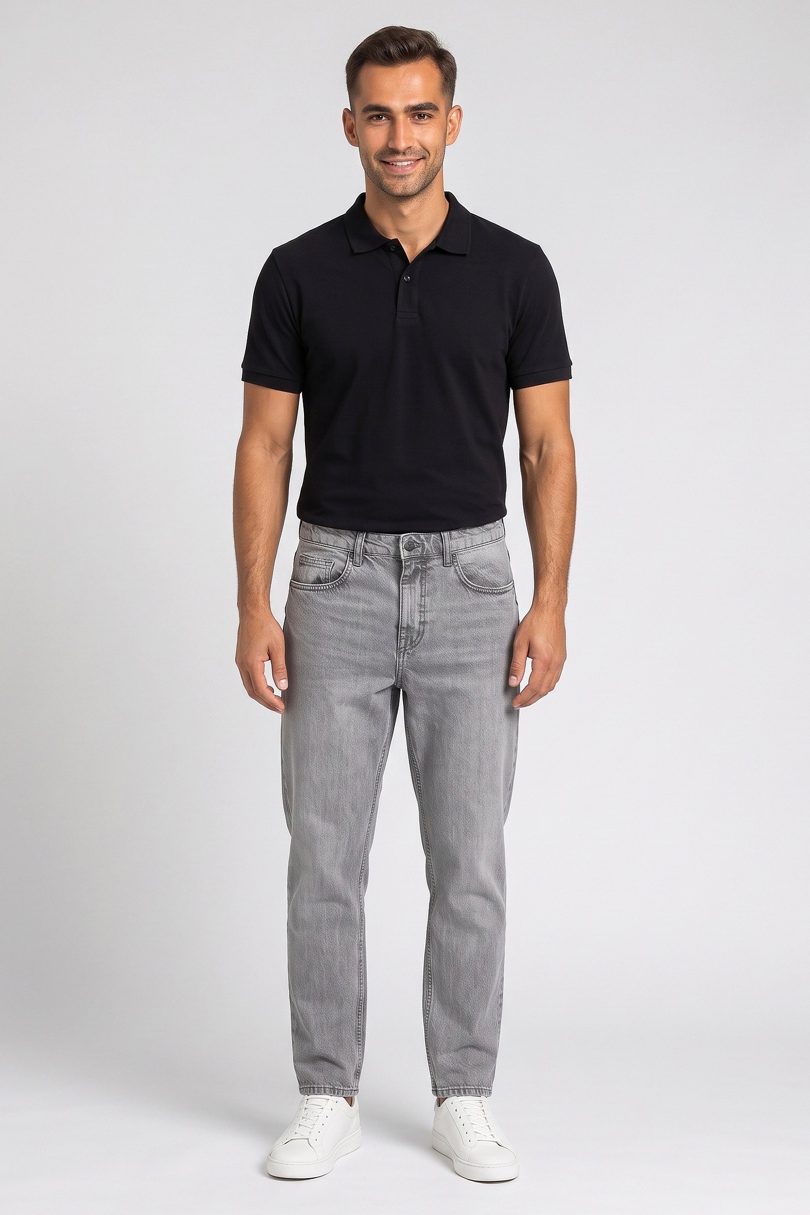 Men Loose Fit Washed Non-Stretchable Jeans, Light Grey