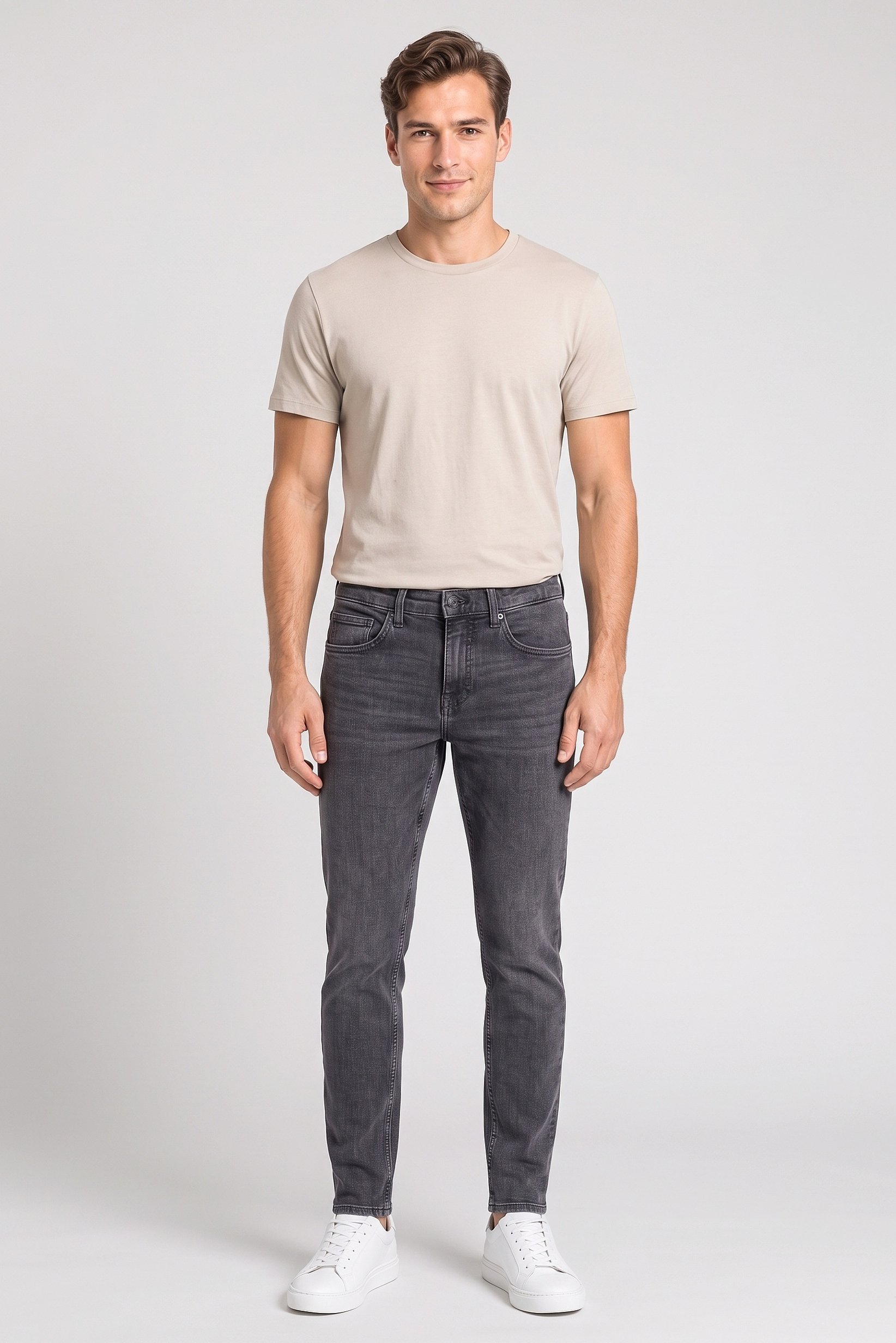 Men Slim Fit Solid Stretchable Jeans, Charcoal Grey