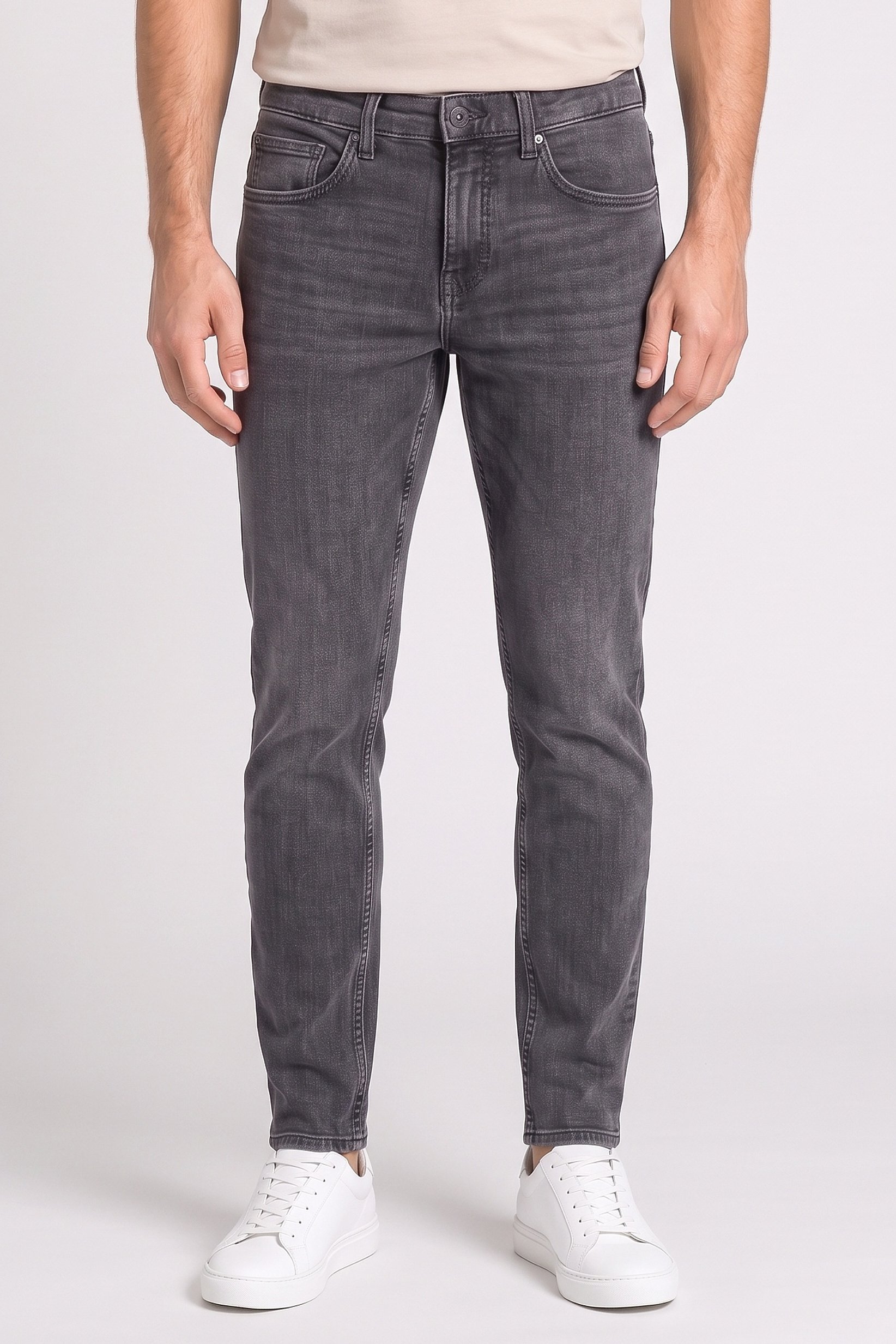 Men Slim Fit Solid Stretchable Jeans, Charcoal Grey