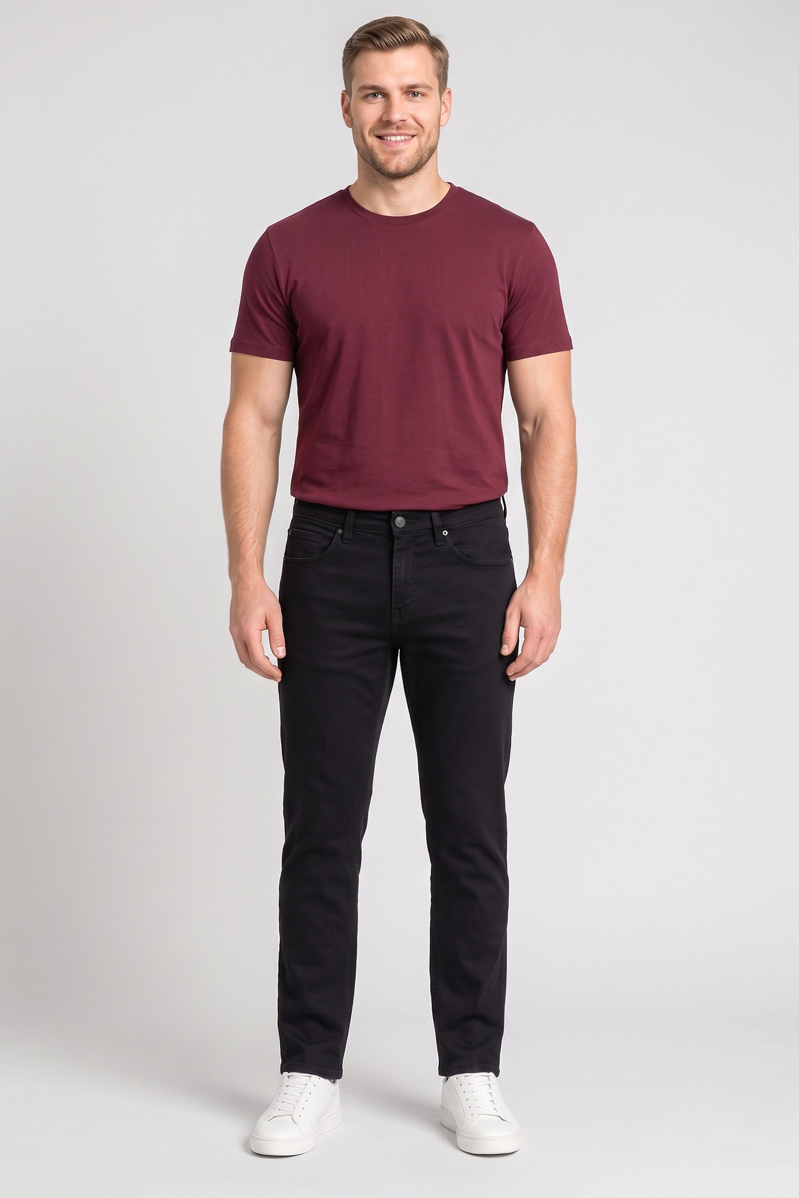 Men Straight Fit Washed Stretchable Jeans, Black