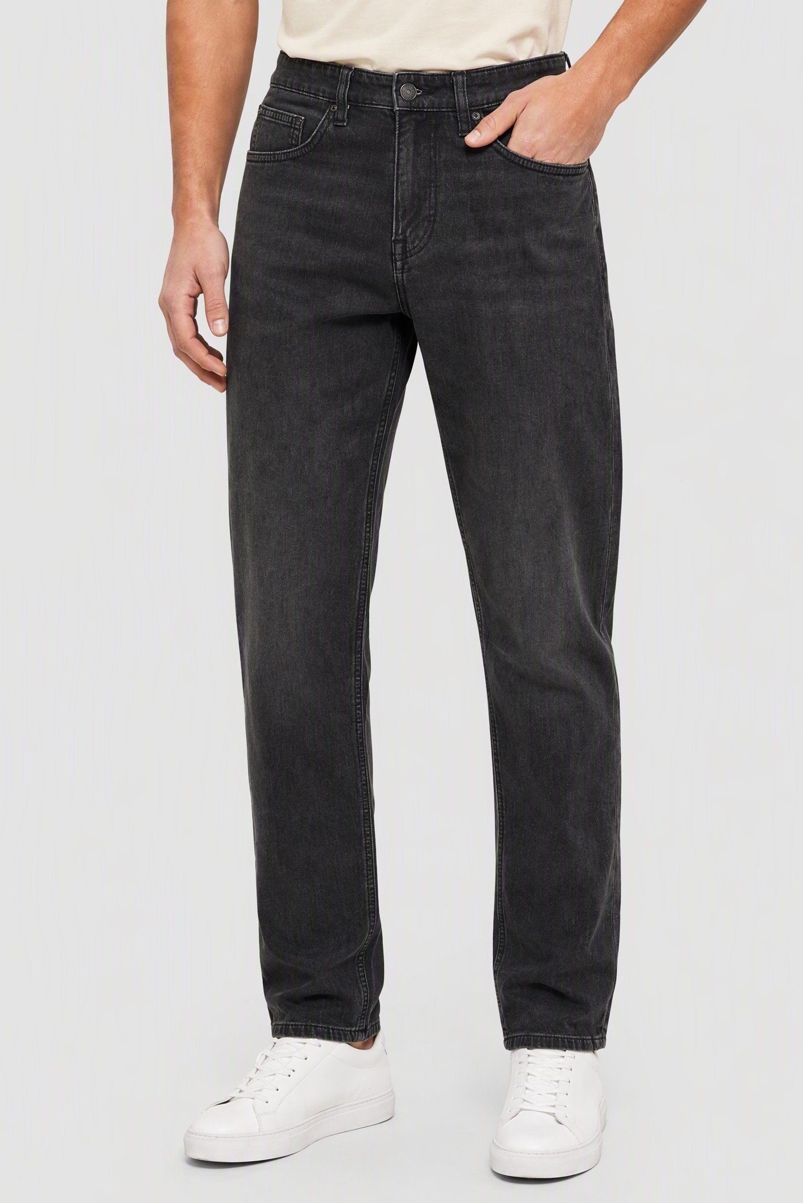 Men Straight Fit Washed Stretchable Jeans, Black