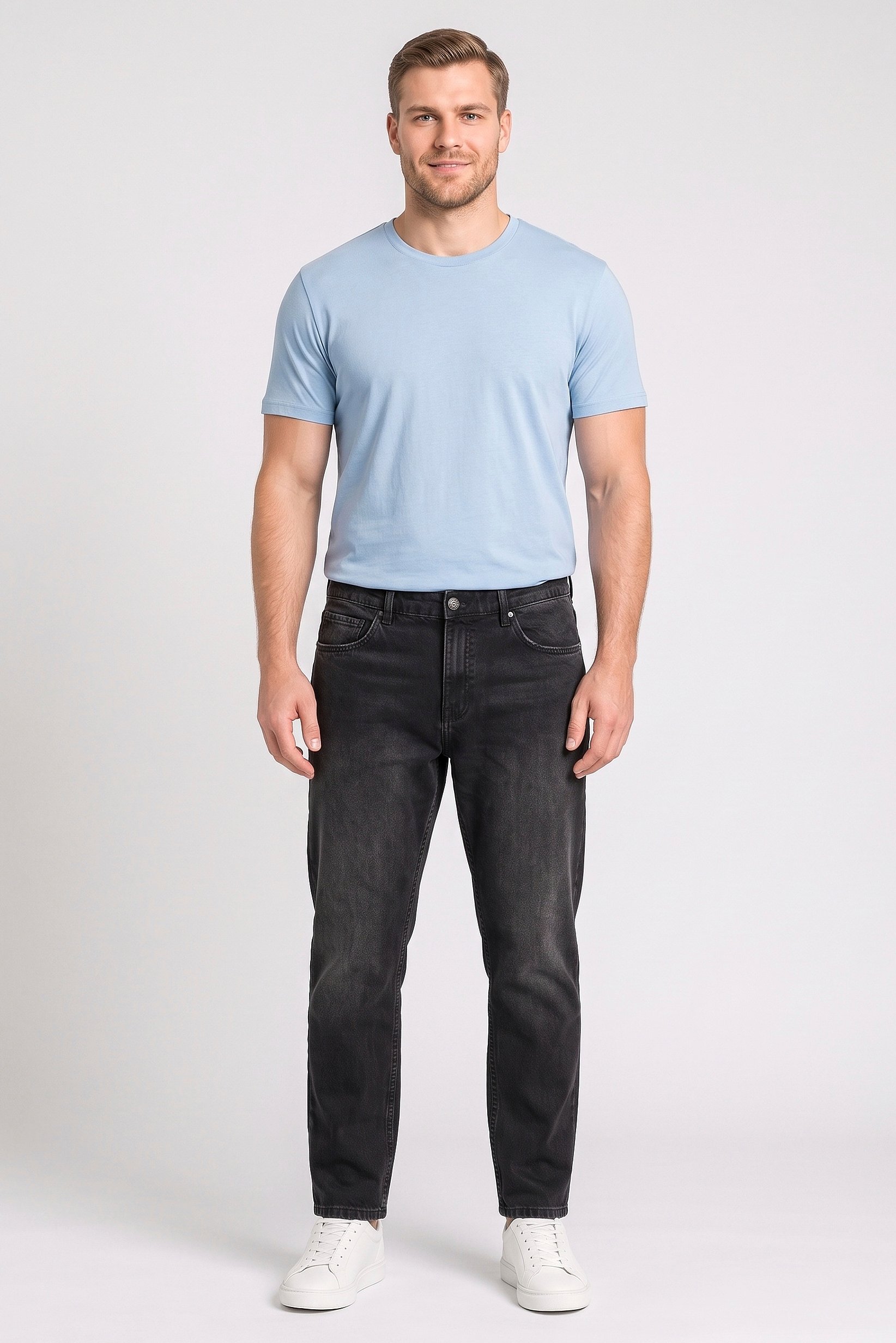 Men Relax Fit Non Stretchable Denim Jeans, Washed Black