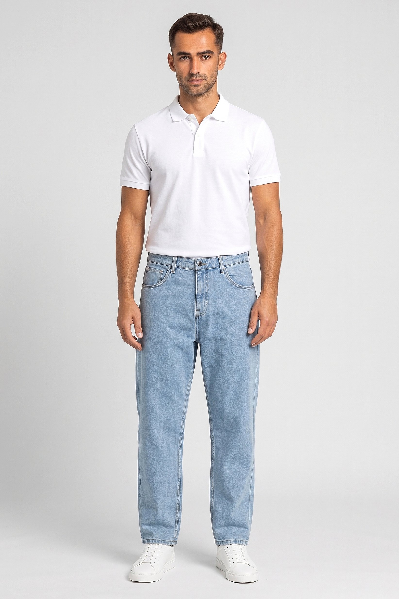Men Baggy Fit Washed No Stretch Jeans, Blue