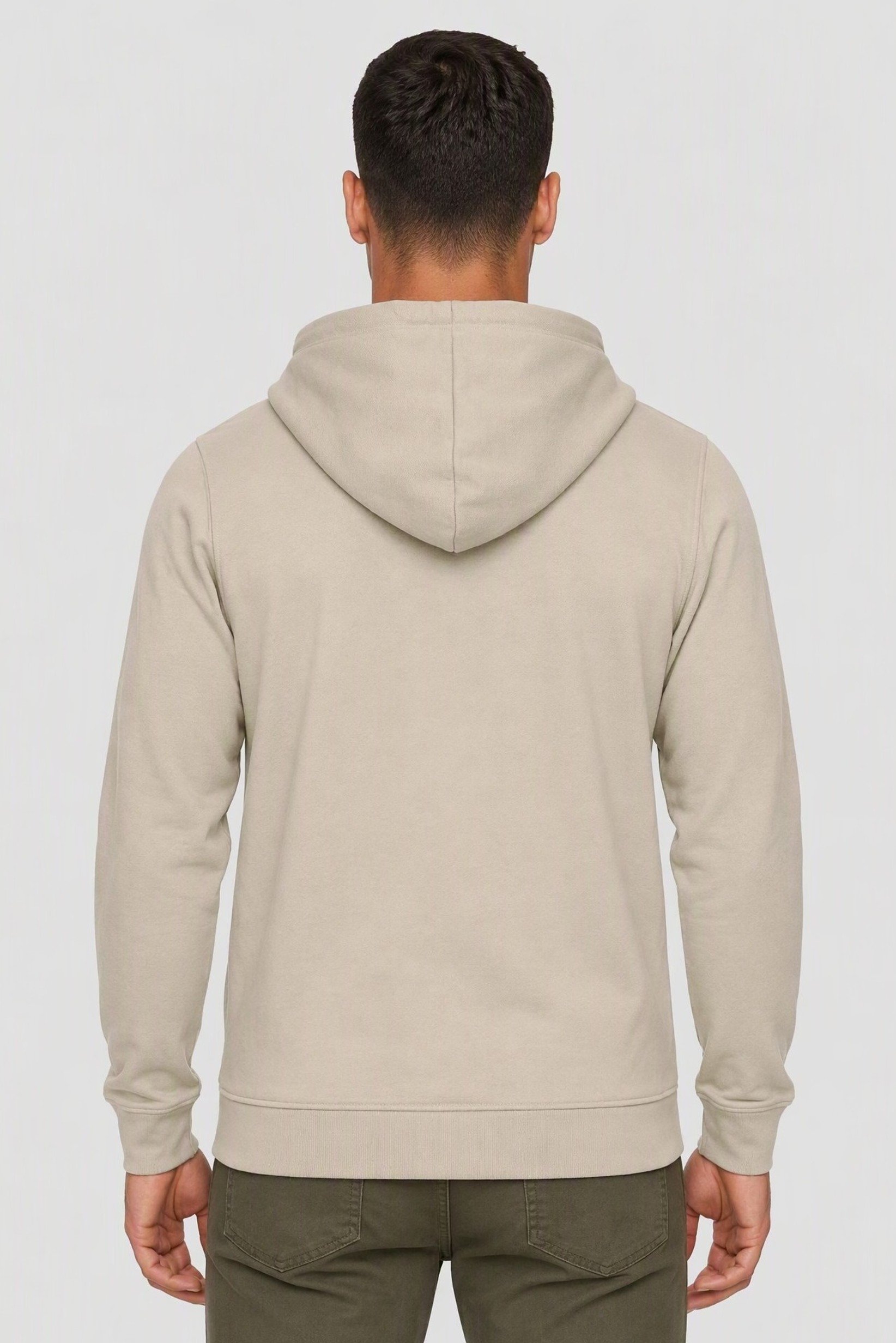 Men Long Sleeve Textured Full Zip Hoodie, Light Beige