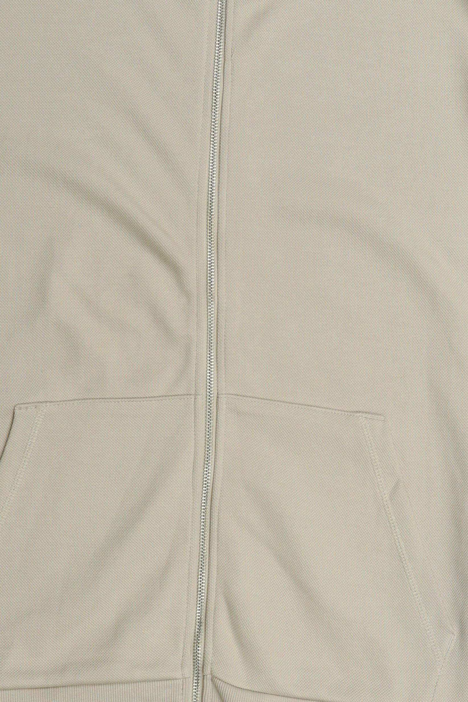 Men Long Sleeve Textured Full Zip Hoodie, Light Beige