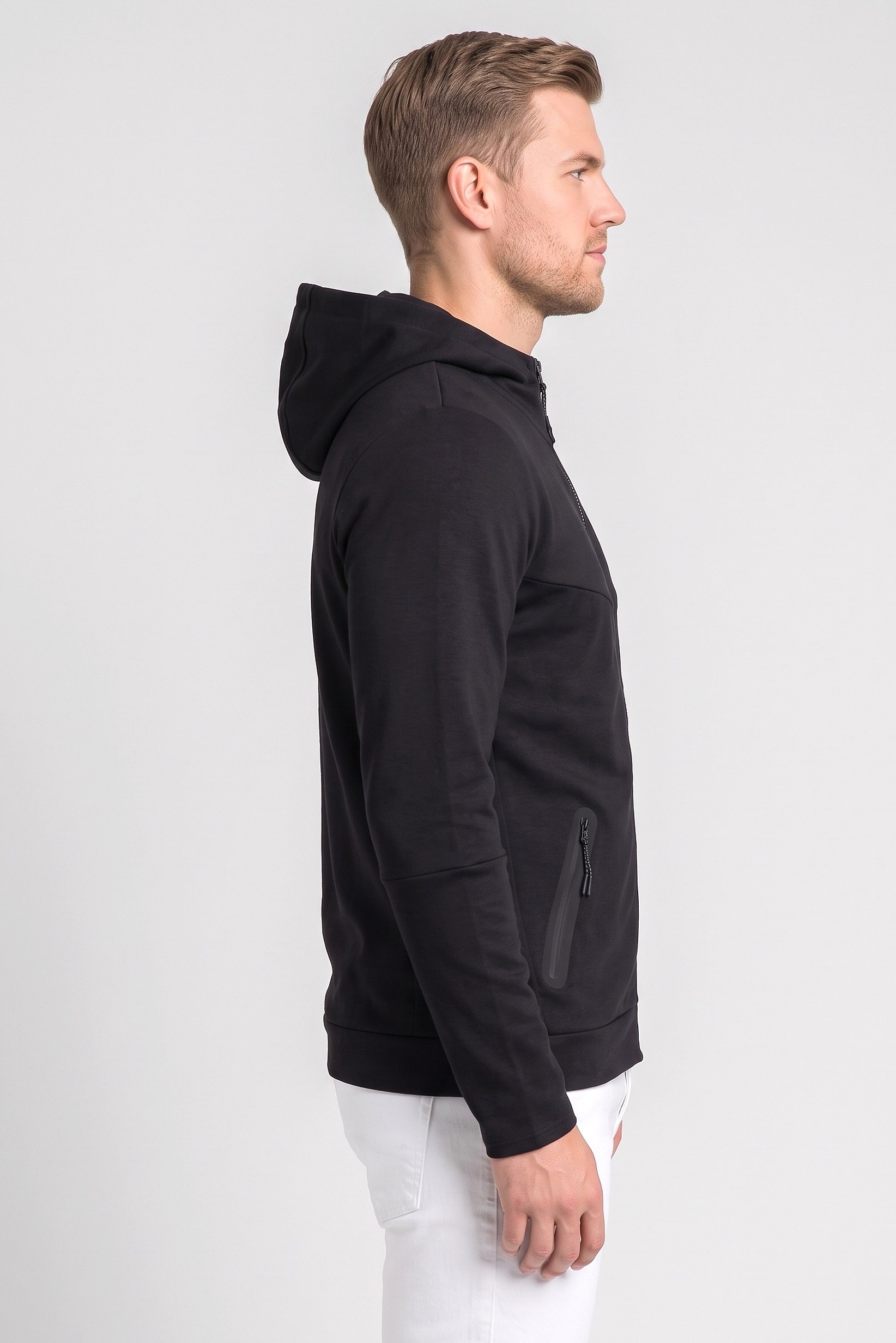 Men Solid Long Sleeve Hoodie, Black