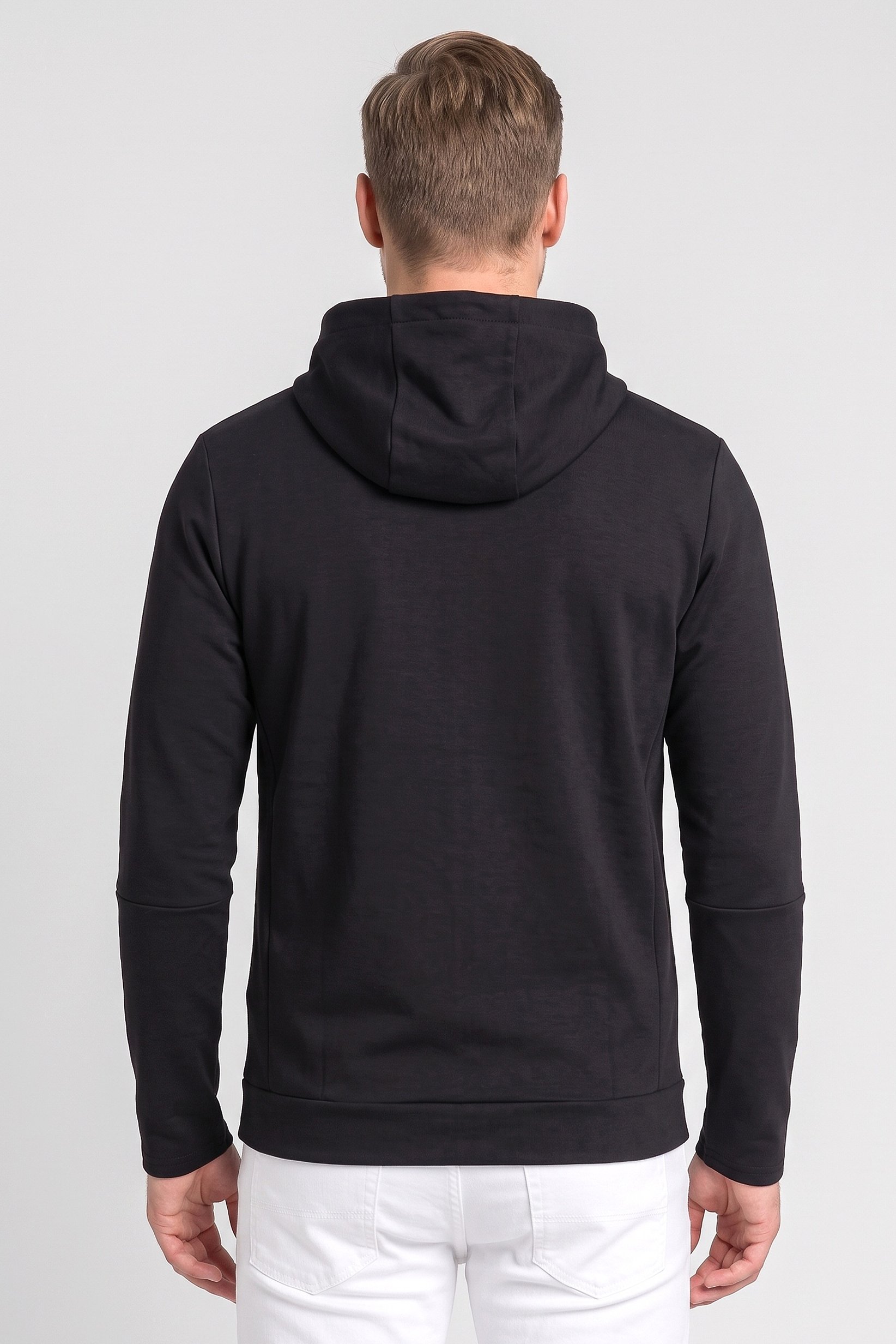 Men Solid Long Sleeve Hoodie, Black
