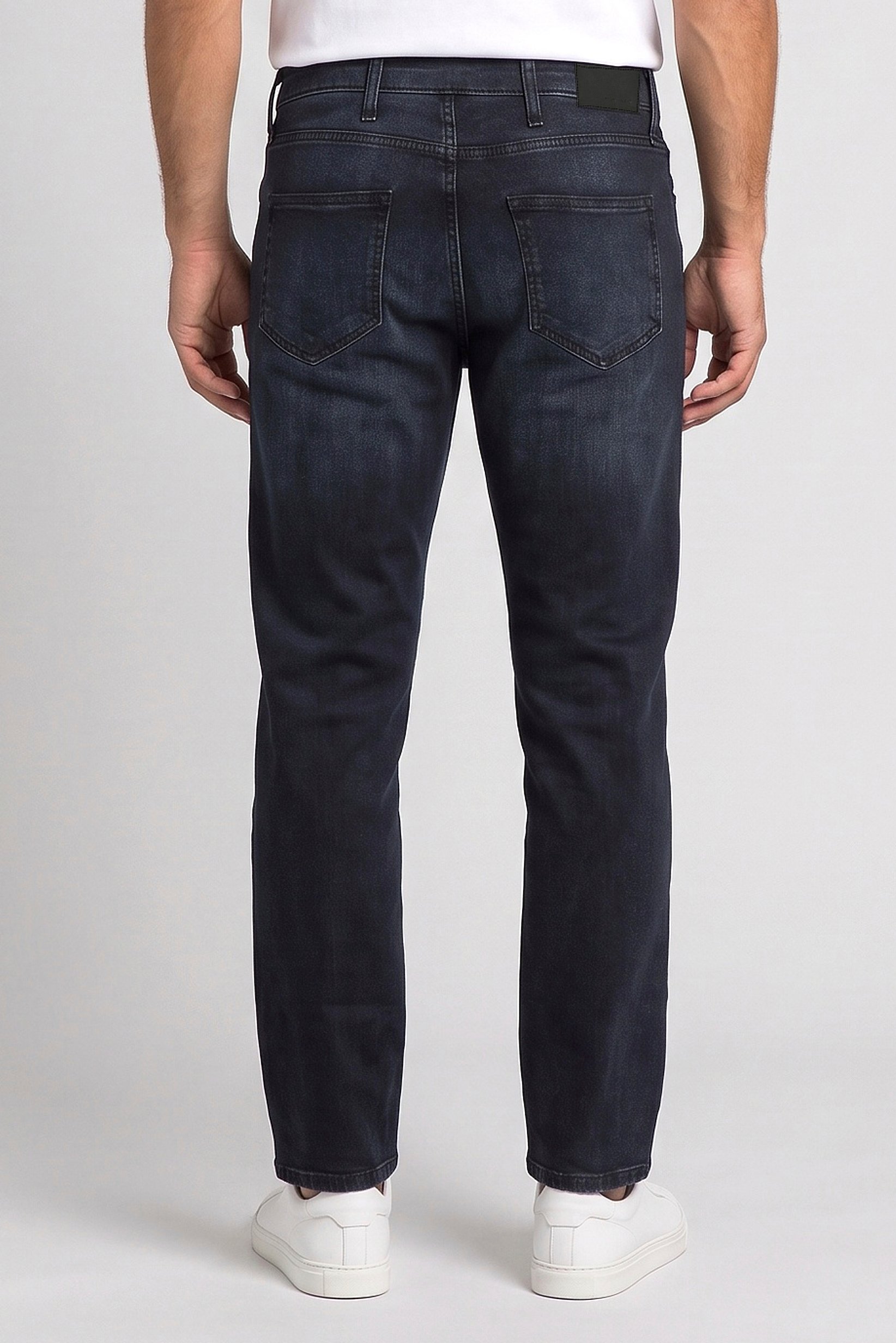 Men Regular Fit Washed Stretchable Denim Jeans, Dark Navy
