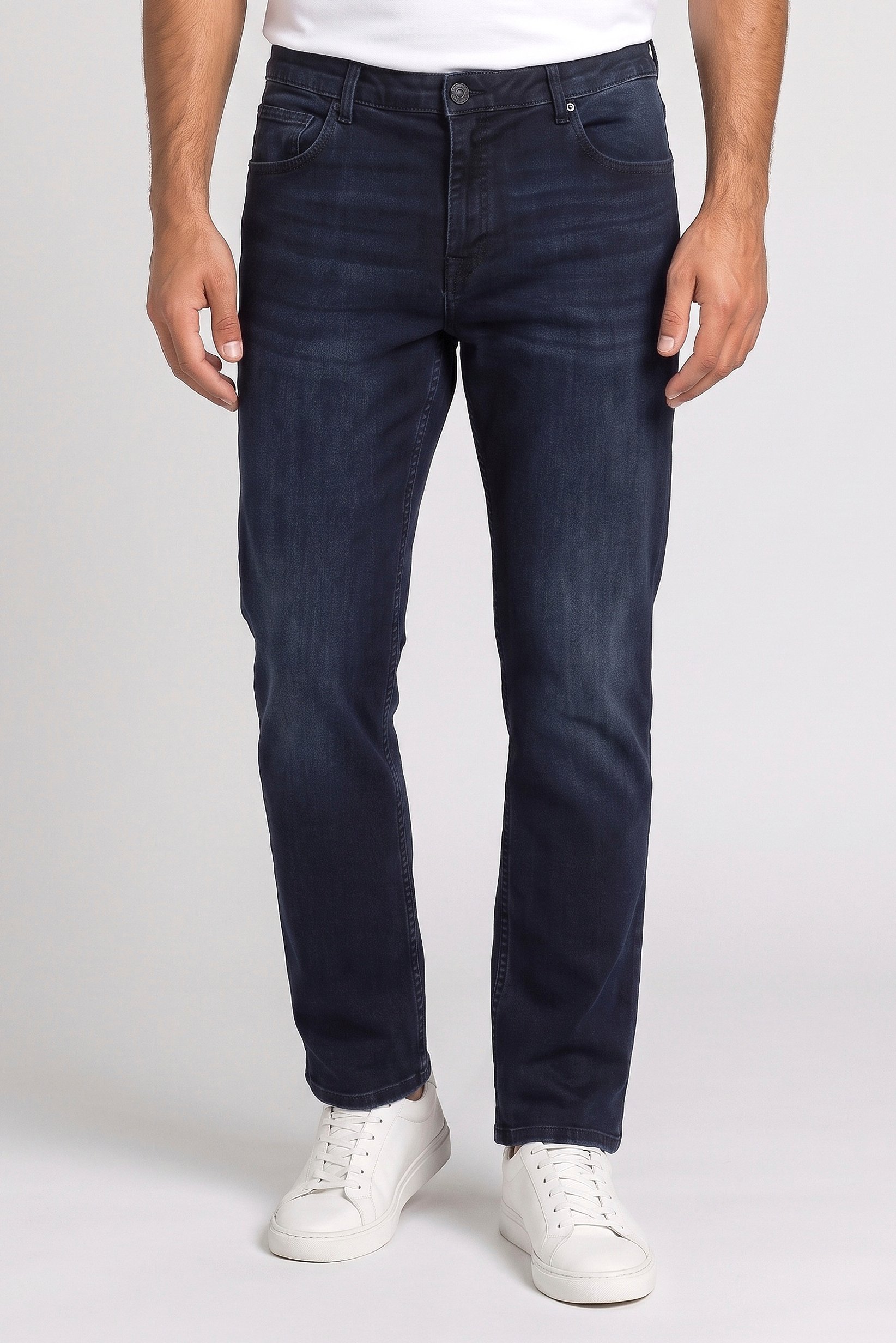 Men Regular Fit Washed Stretchable Jeans, Navy