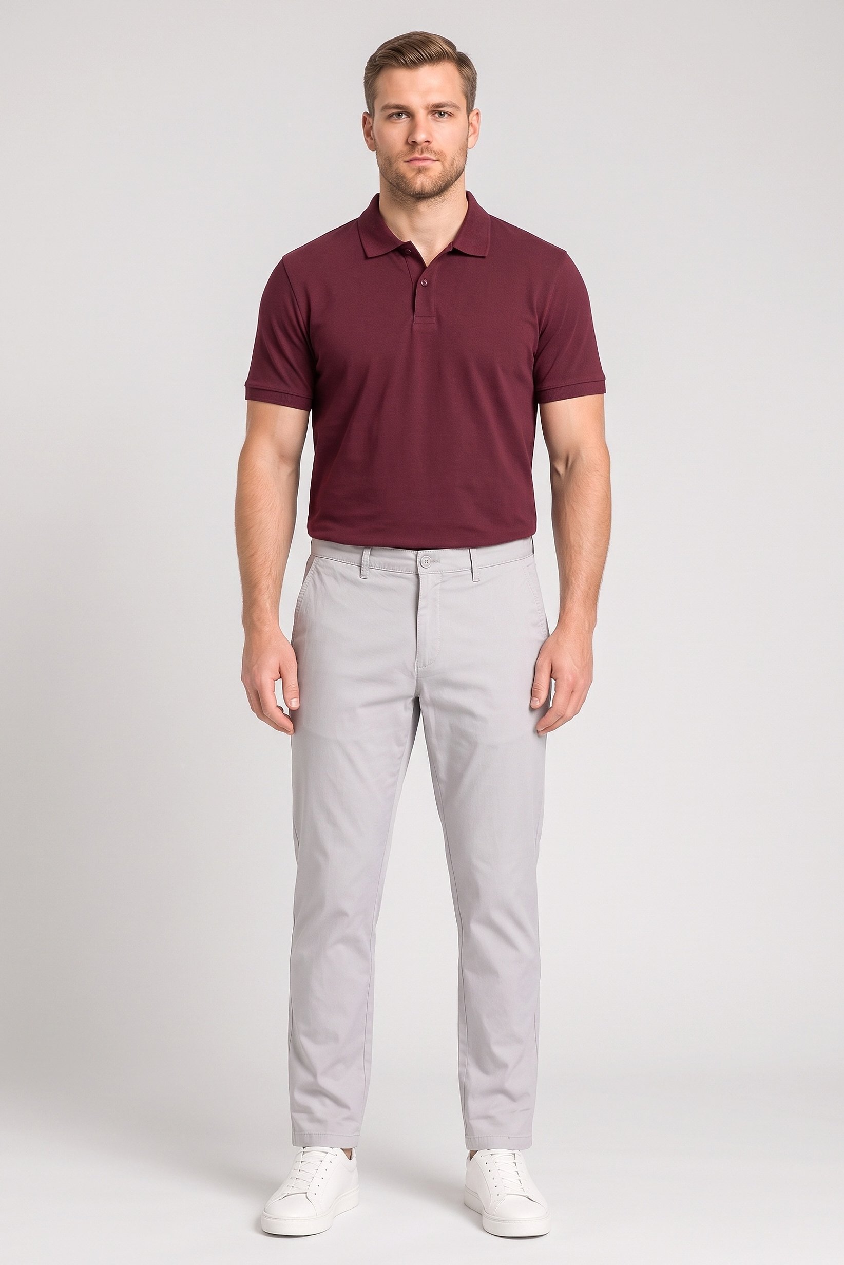 Men Slim Fit Solid Chino Pants, Light Grey
