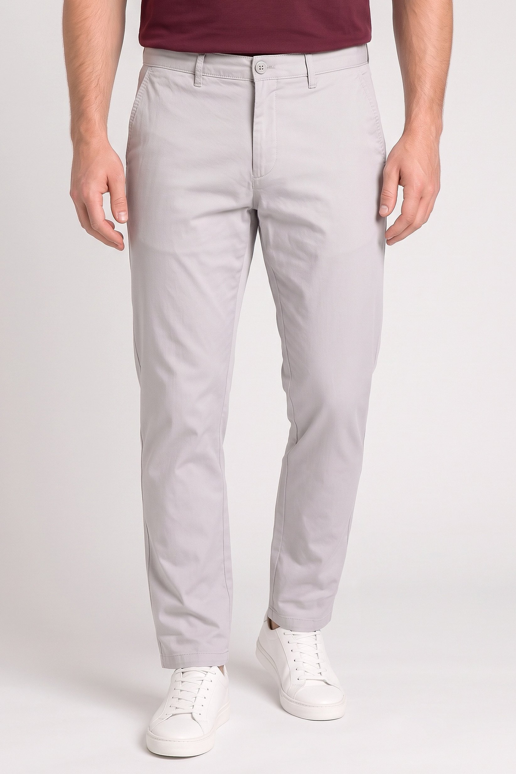 Men Slim Fit Solid Chino Pants, Light Grey