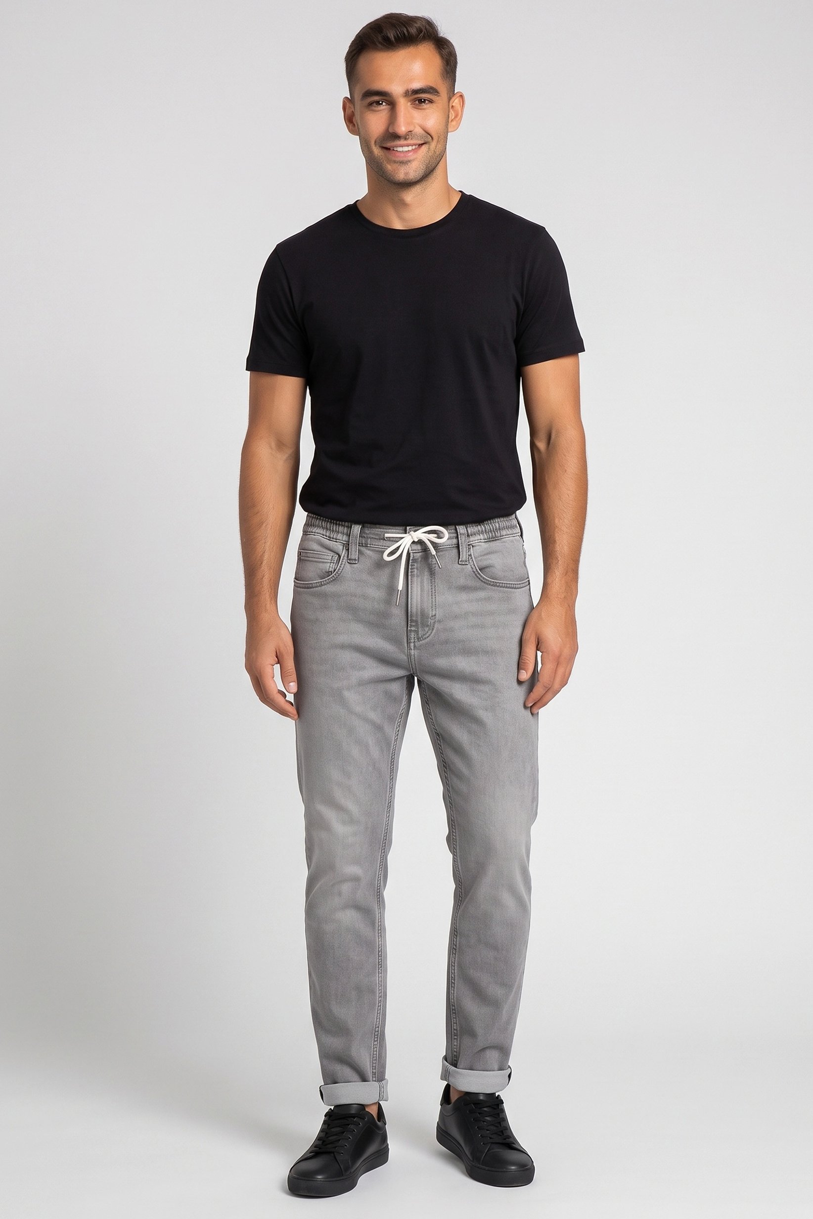 Men Slim Fit Washed Stretchable Denim Jeans, Grey