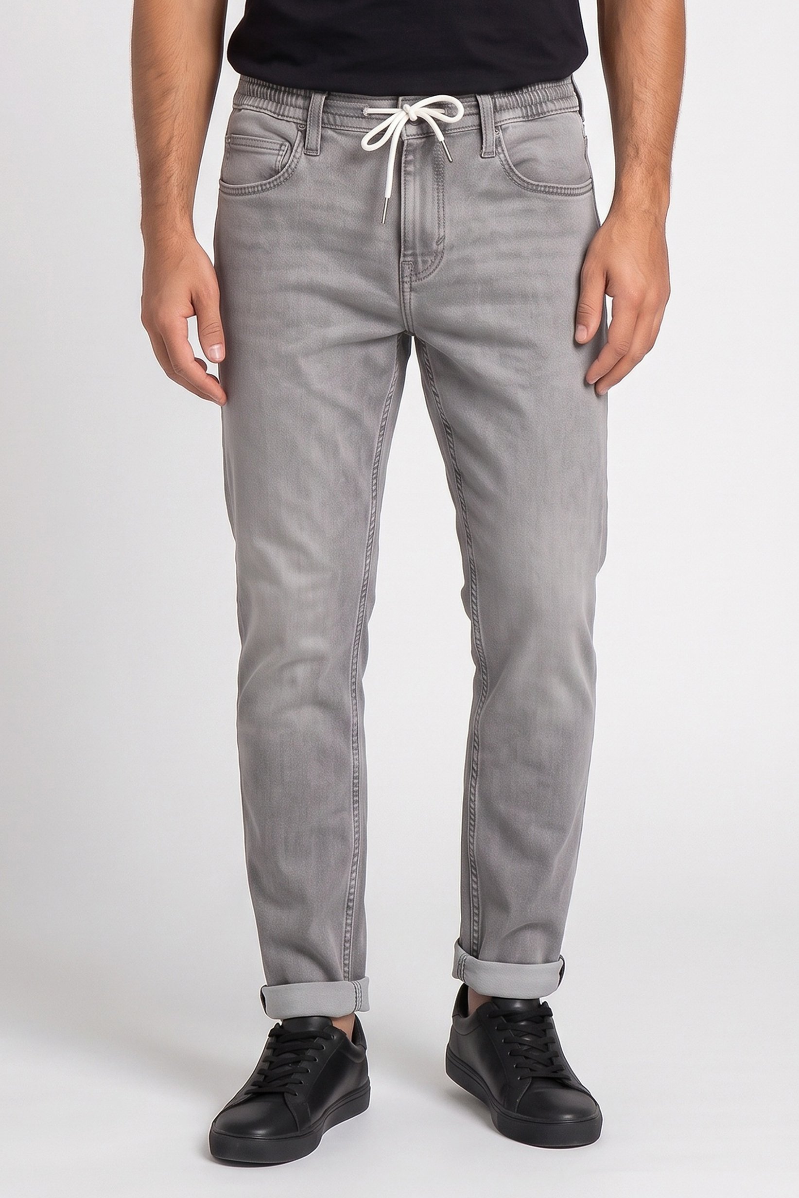 Men Slim Fit Washed Stretchable Denim Jeans, Grey