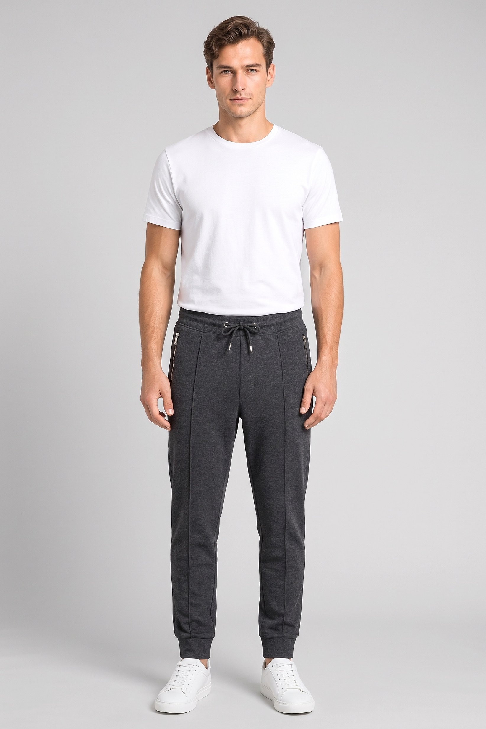 Men Regular Fit Textured Sweatpants, Dark Grey