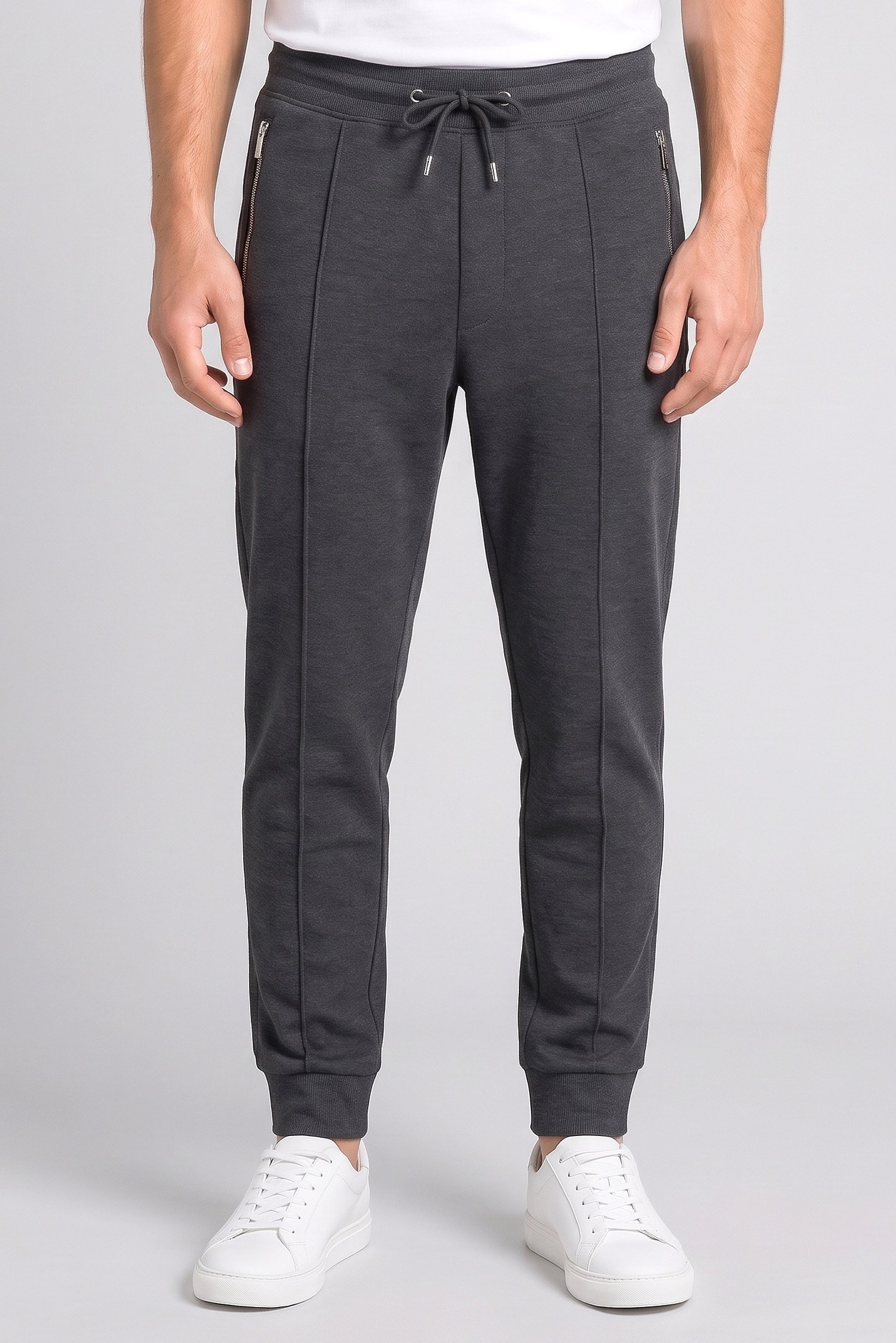 Men Regular Fit Textured Sweatpants, Dark Grey
